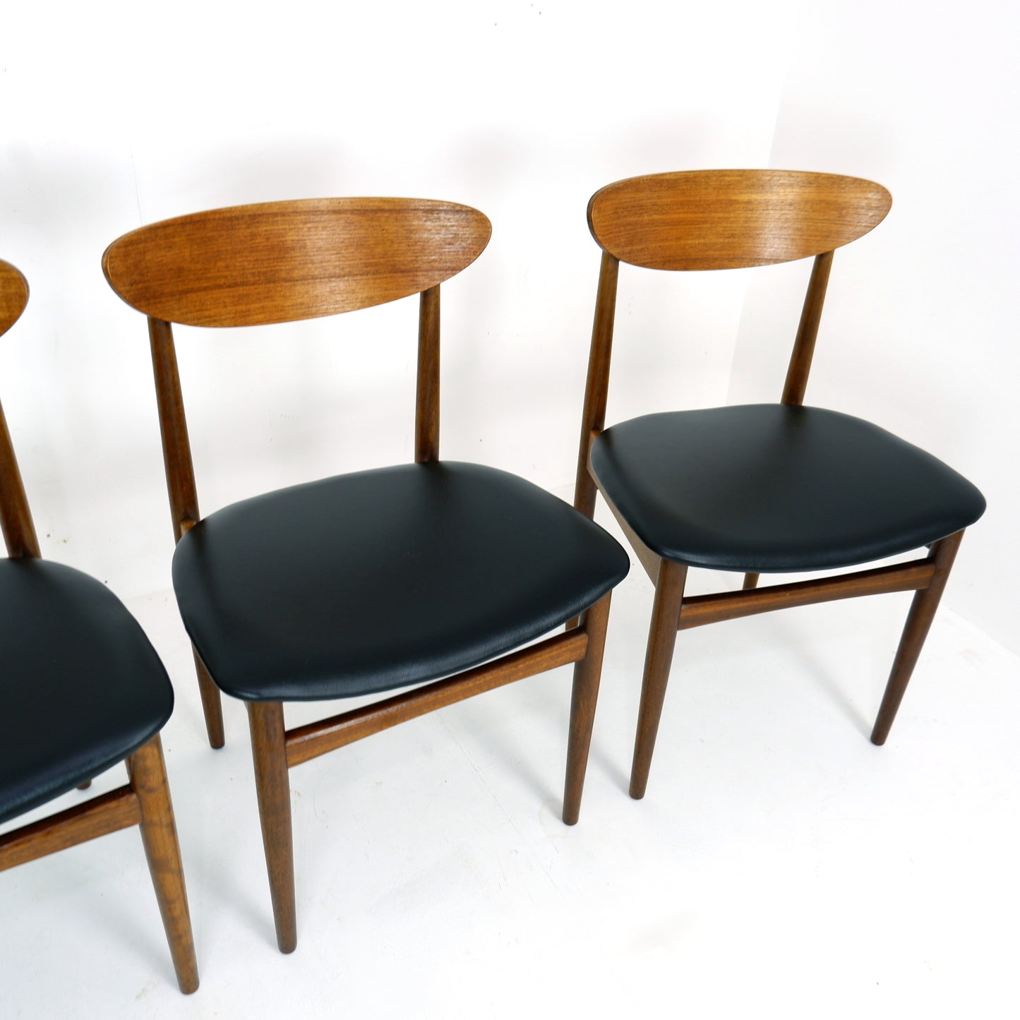 Set 4 G PLAN Dining Chairs - Danish Range by Kfod Larsen in Teak - NEW Black Vinyl Fabric - Mid Century Modern