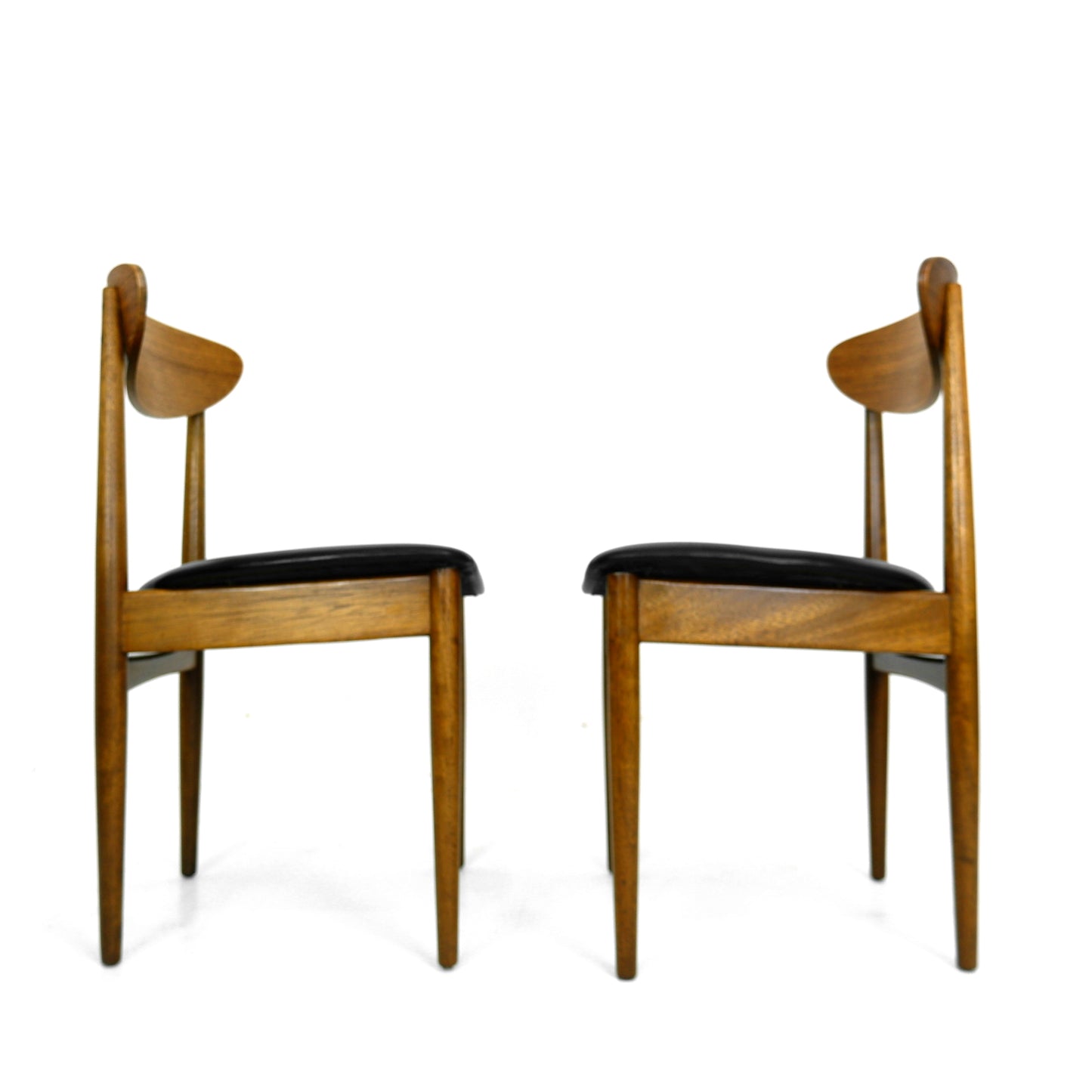 Set 4 G PLAN Dining Chairs - Danish Range by Kfod Larsen in Teak - NEW Black Vinyl Fabric - Mid Century Modern