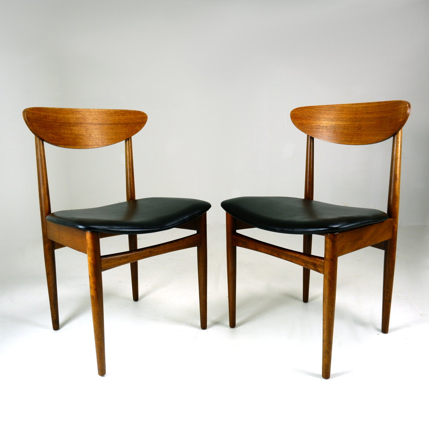 G PLAN Danish Range by Kfod Larsen Teak Dining Table and 4 Dining Chairs - NEW Black Vinyl Fabric - Mid Century Modern