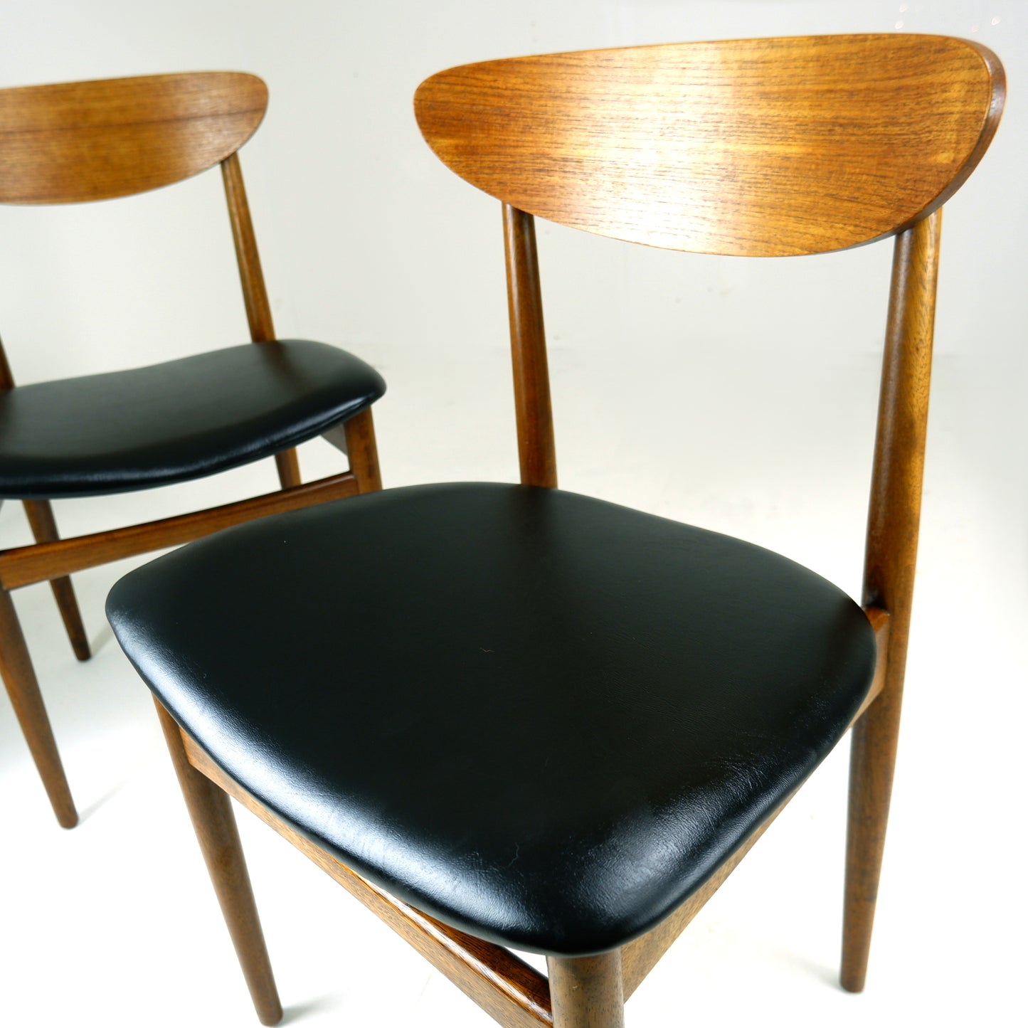 Set 4 G PLAN Dining Chairs - Danish Range by Kfod Larsen in Teak - NEW Black Vinyl Fabric - Mid Century Modern