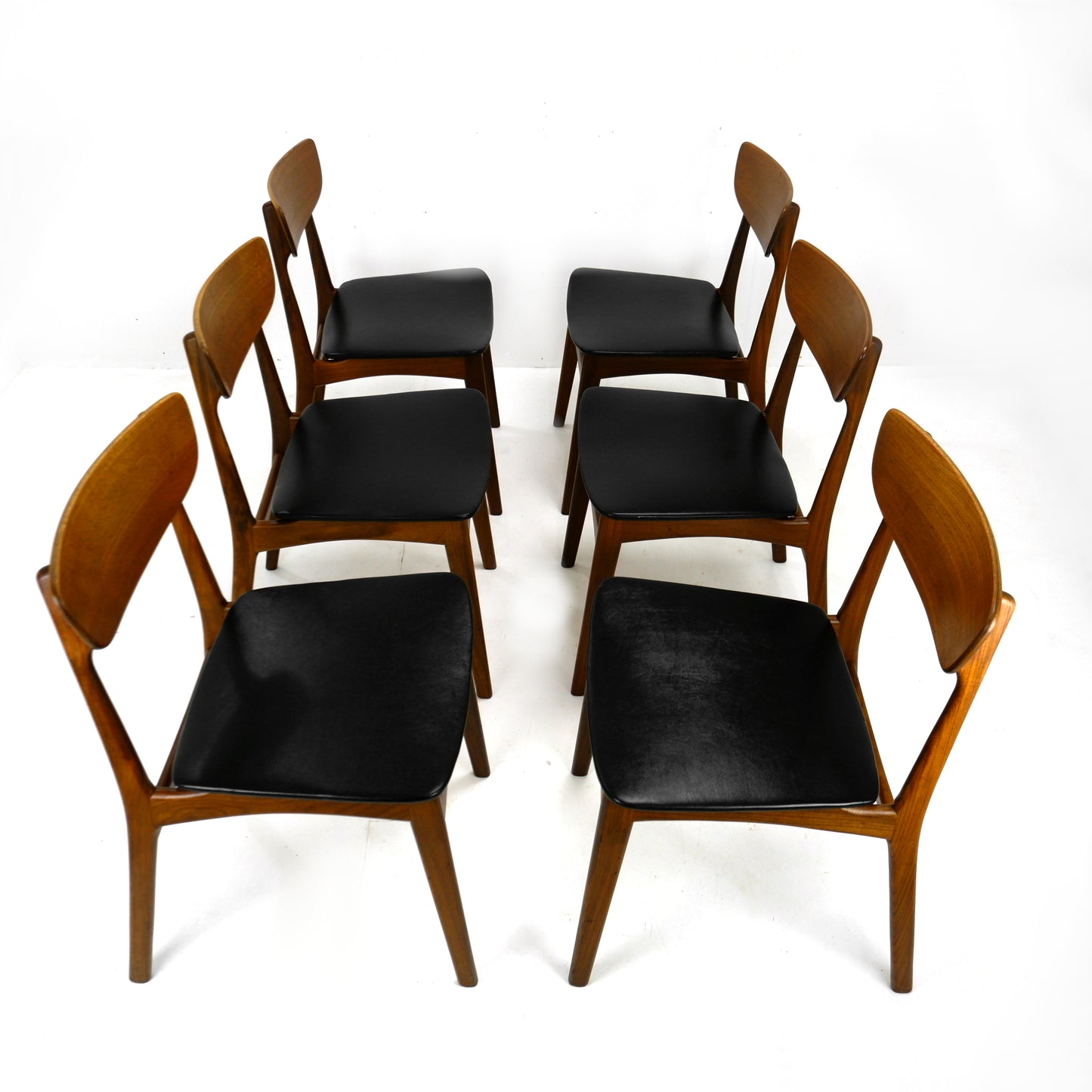 Set 6 Mid Century Dining Chairs - Danish Influance - NEW Black Vinyl Fabric