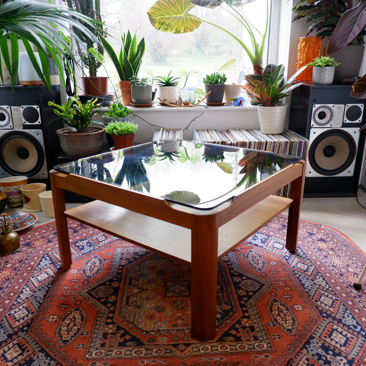 Mid Century MYER Teak and Smoked Glass Coffee Table - Vintage Furniture