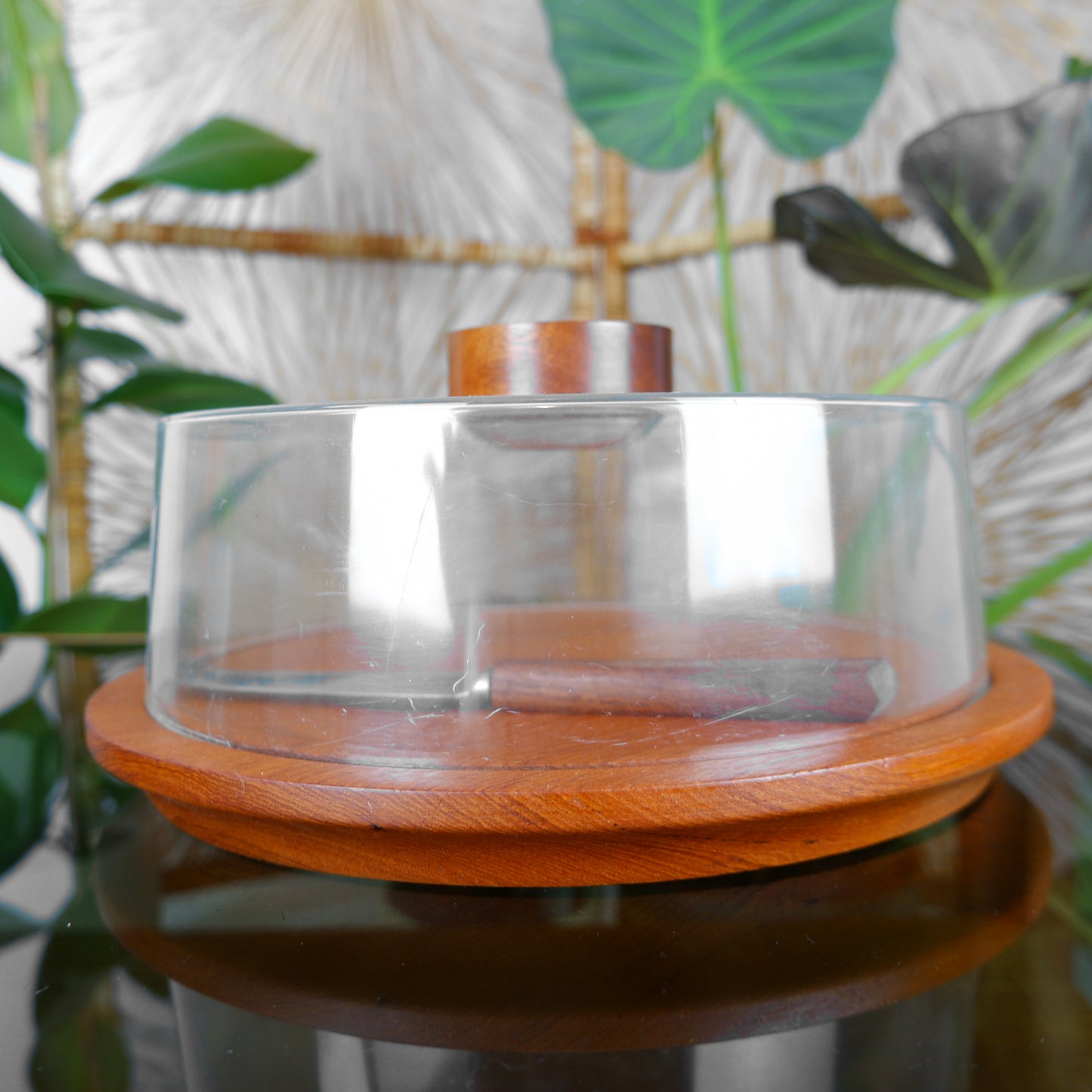 Modernist Cole & Mason Cheese Dome and Cheese Knife in Teak and Perspex - Mid Century Modern