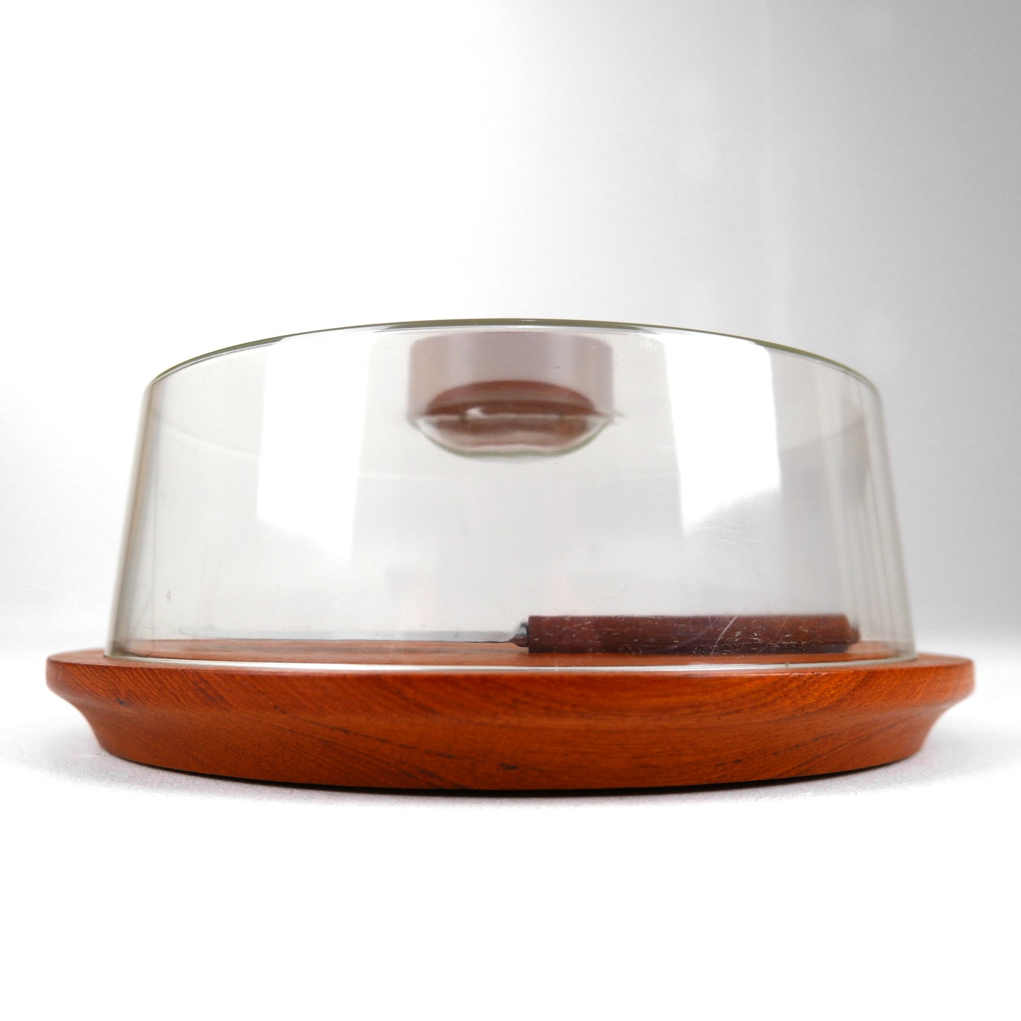 Modernist Cole & Mason Cheese Dome and Cheese Knife in Teak and Perspex - Mid Century Modern