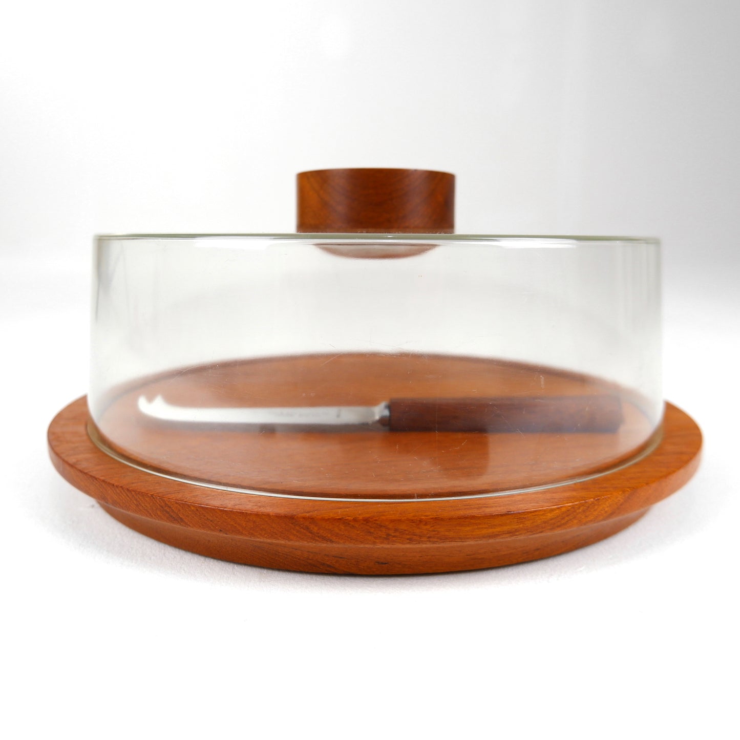 Modernist Cole & Mason Cheese Dome and Cheese Knife in Teak and Perspex - Mid Century Modern