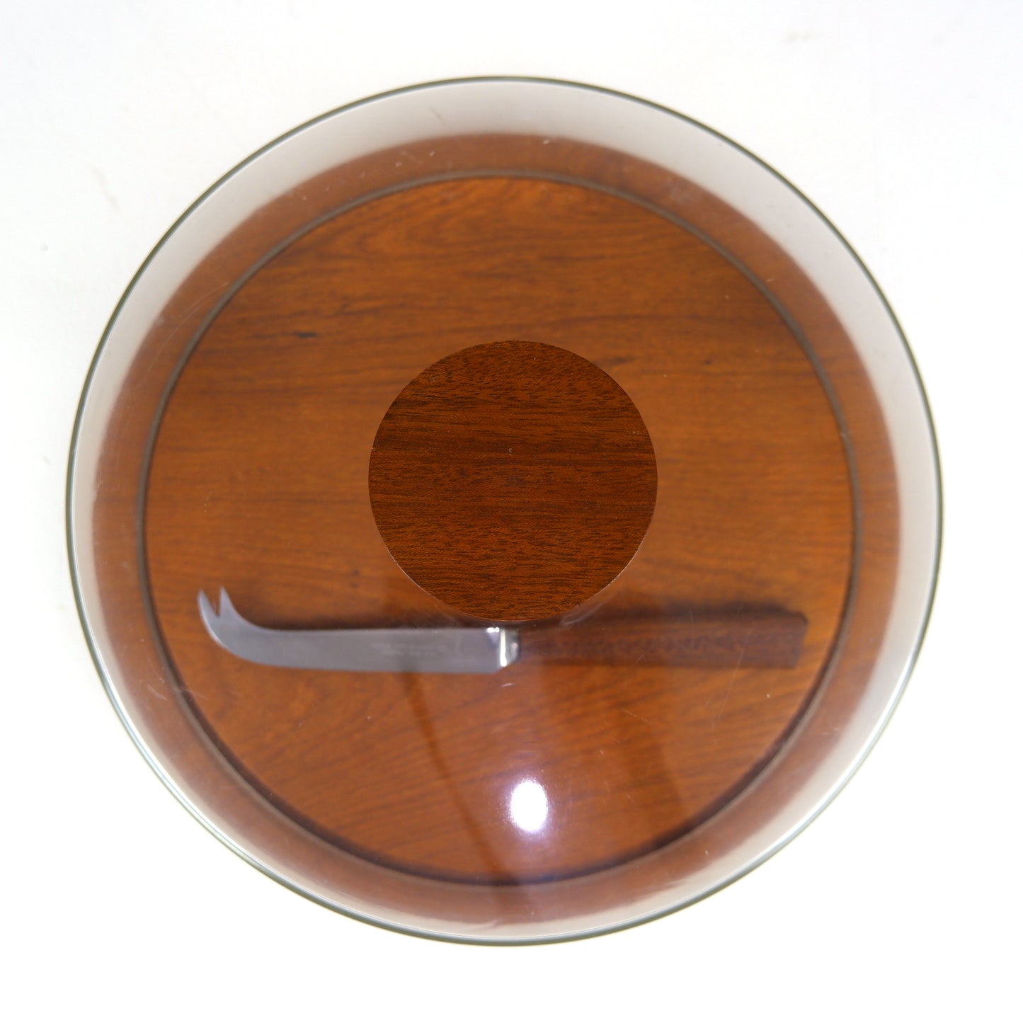 Modernist Cole & Mason Cheese Dome and Cheese Knife in Teak and Perspex - Mid Century Modern