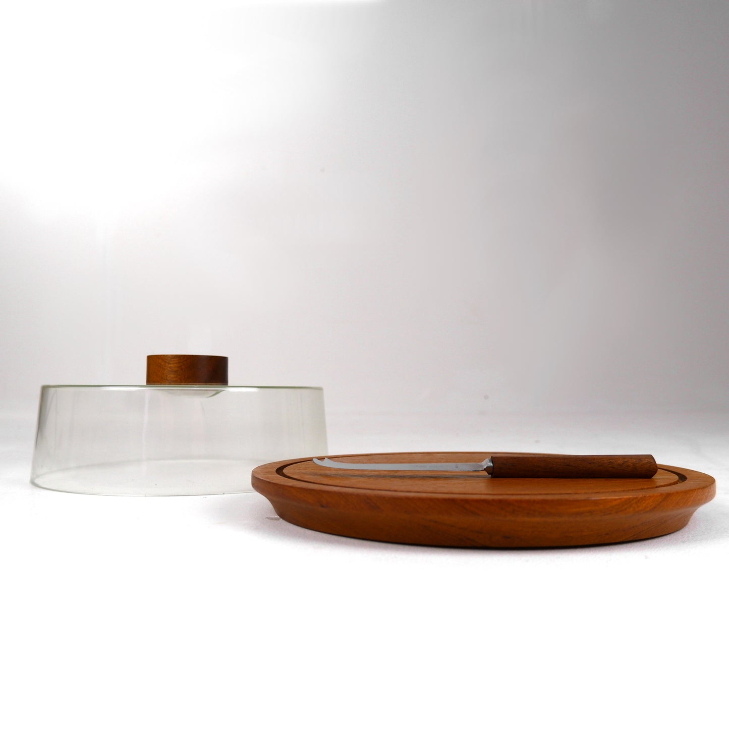 Modernist Cole & Mason Cheese Dome and Cheese Knife in Teak and Perspex - Mid Century Modern