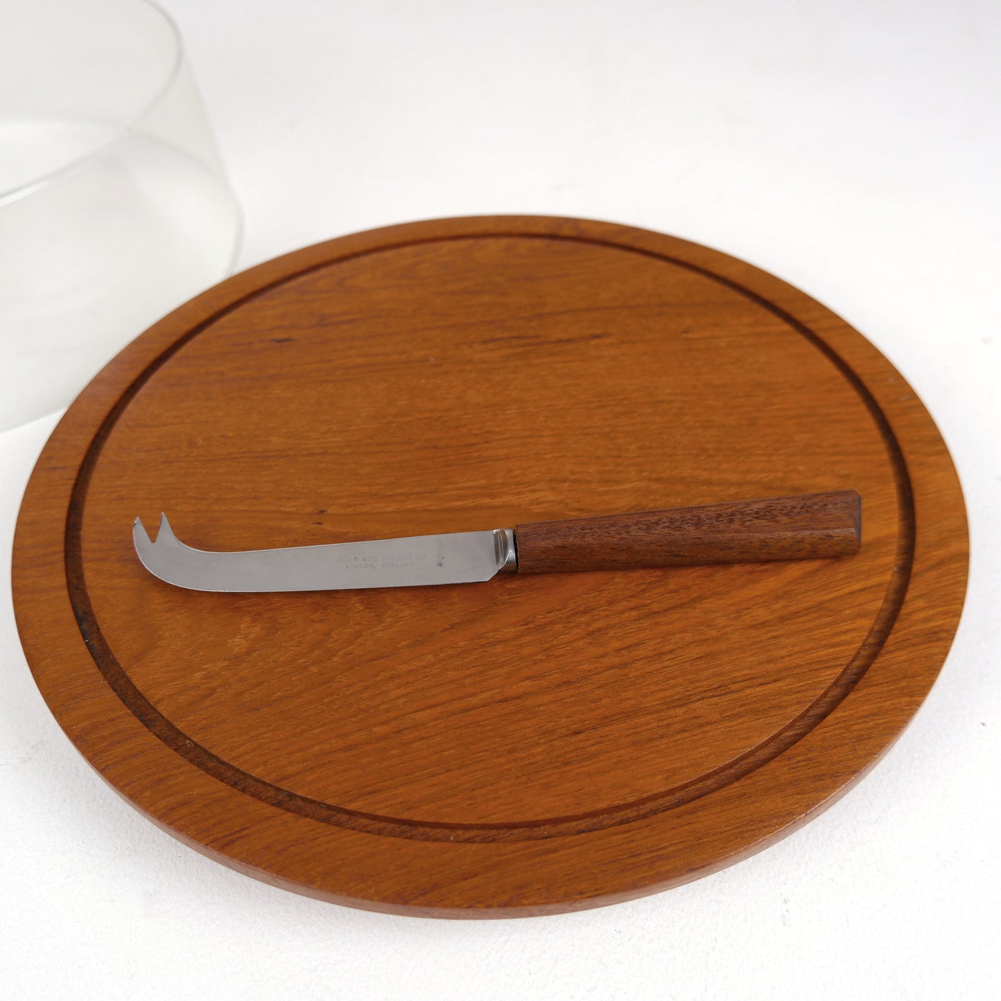 Modernist Cole & Mason Cheese Dome and Cheese Knife in Teak and Perspex - Mid Century Modern