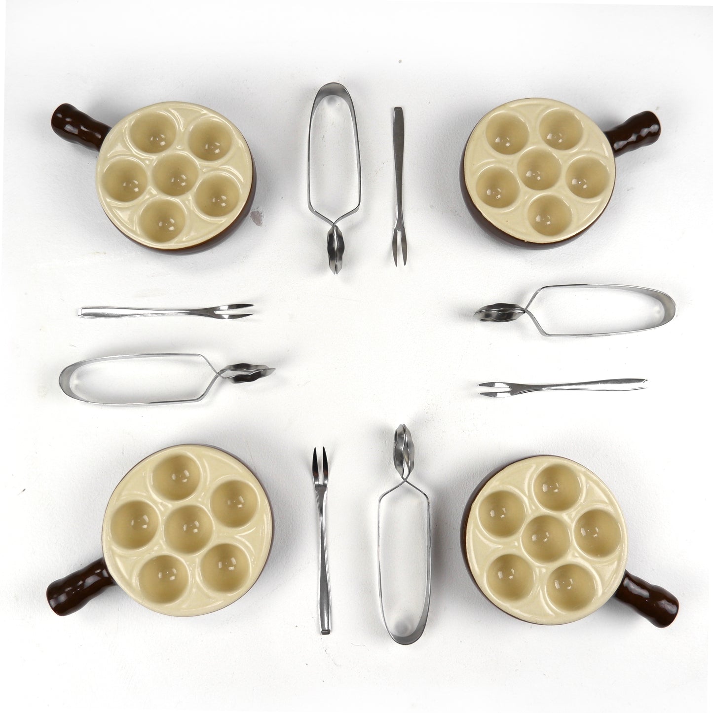 Vintage French EMILE HENRY Escargot Dishes with Snail Forks and Tongs - Mid Century Dining/Kitchen