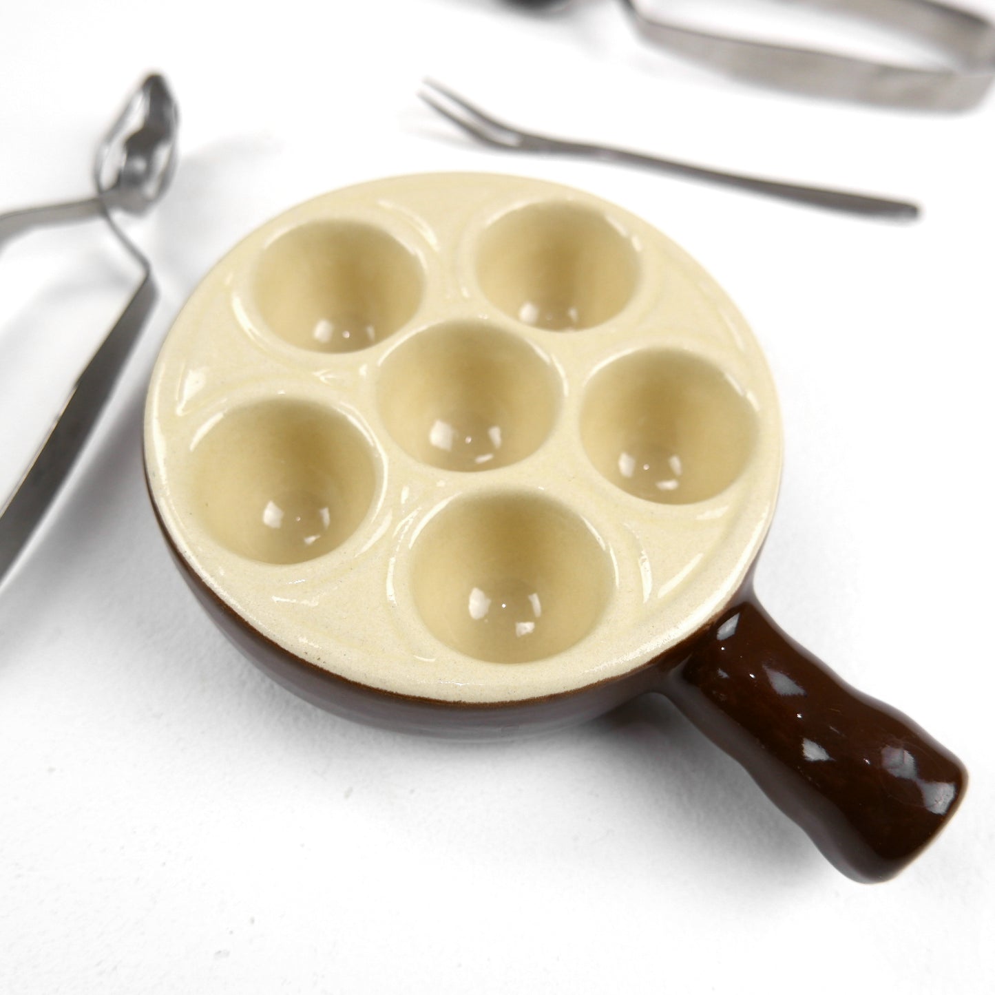 Vintage French EMILE HENRY Escargot Dishes with Snail Forks and Tongs - Mid Century Dining/Kitchen