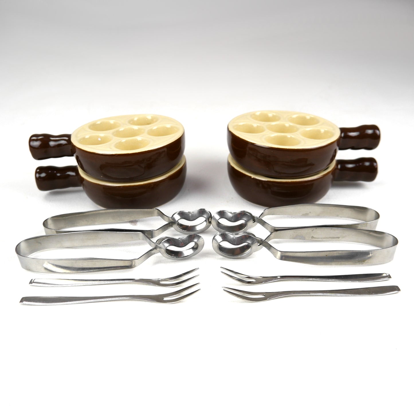Vintage French EMILE HENRY Escargot Dishes with Snail Forks and Tongs - Mid Century Dining/Kitchen