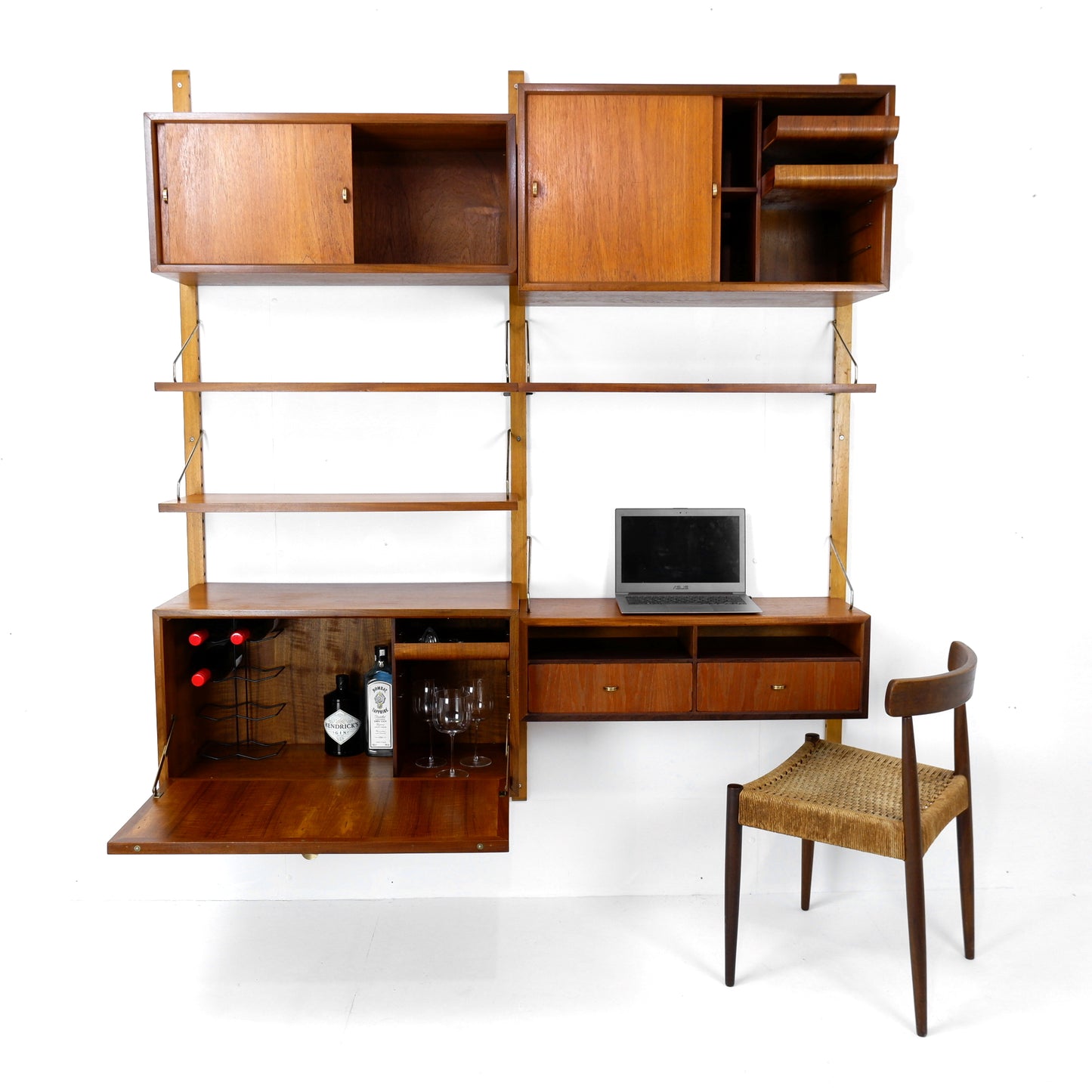 Danish Royal System Double Cocktail Cabinet & Desk Wall Unit by Poul Cadovius