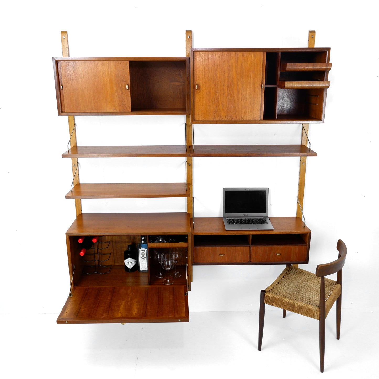 Danish Royal System Double Cocktail Cabinet & Desk Wall Unit by Poul Cadovius