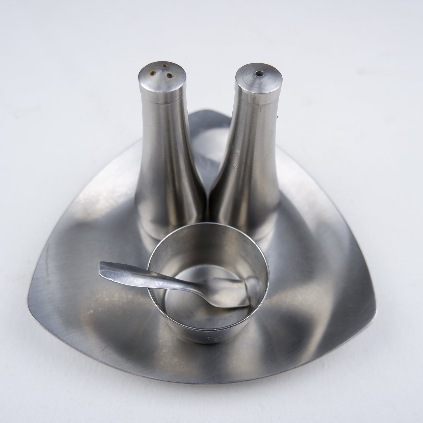 Mid Century Old Hall Cruet Set in Stainless Steel - Modernist