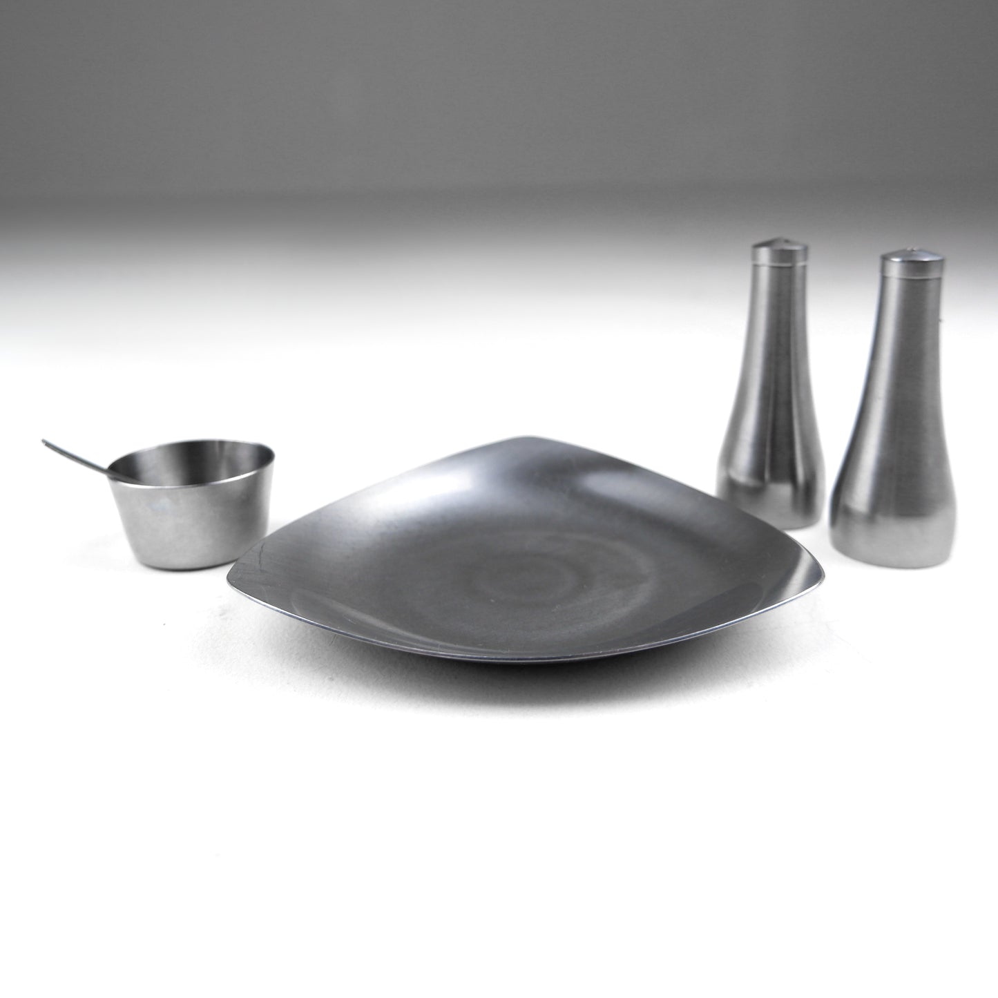 Mid Century Old Hall Cruet Set in Stainless Steel - Modernist