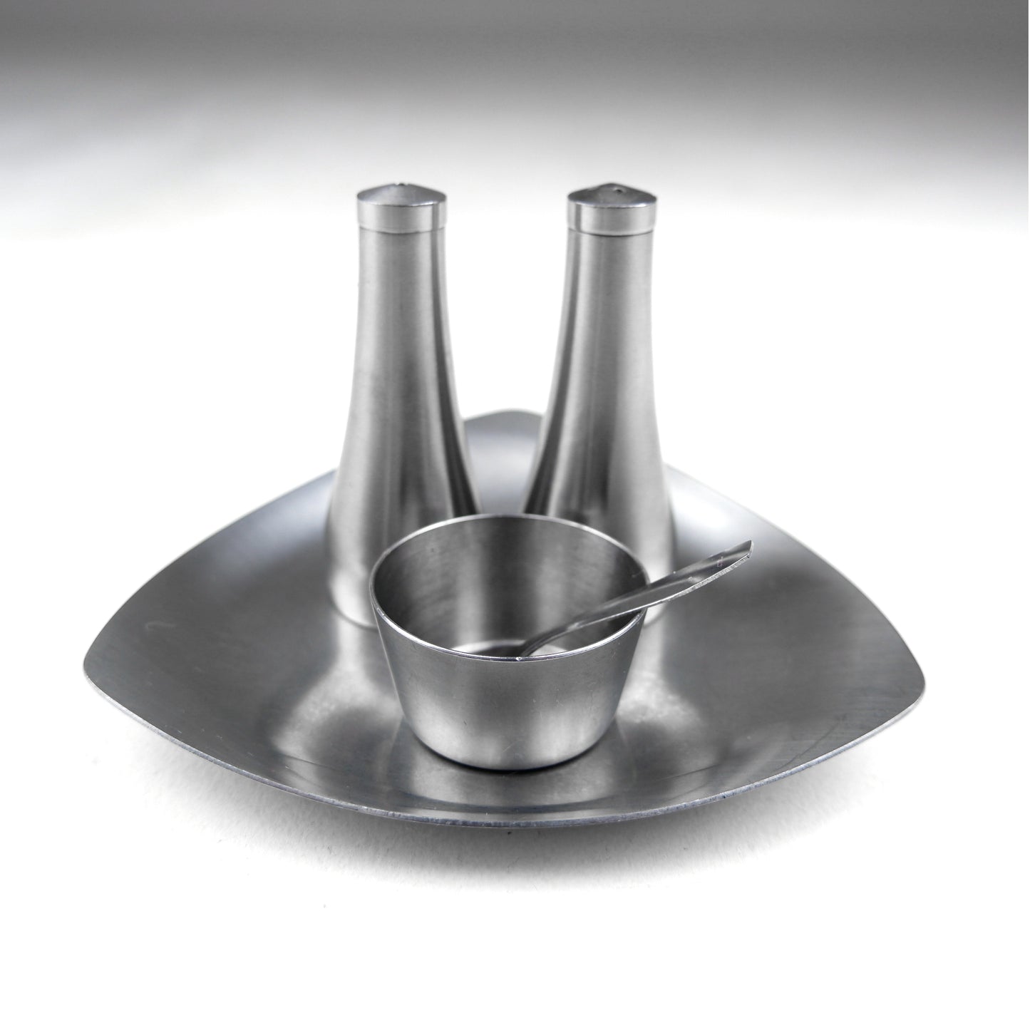 Mid Century Old Hall Cruet Set in Stainless Steel - Modernist