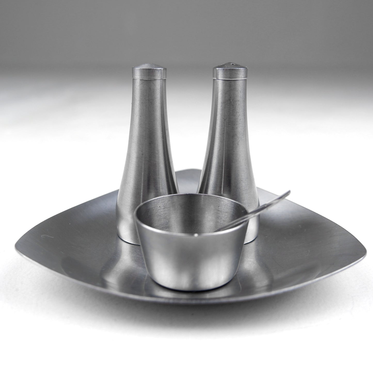 Mid Century Old Hall Cruet Set in Stainless Steel - Modernist