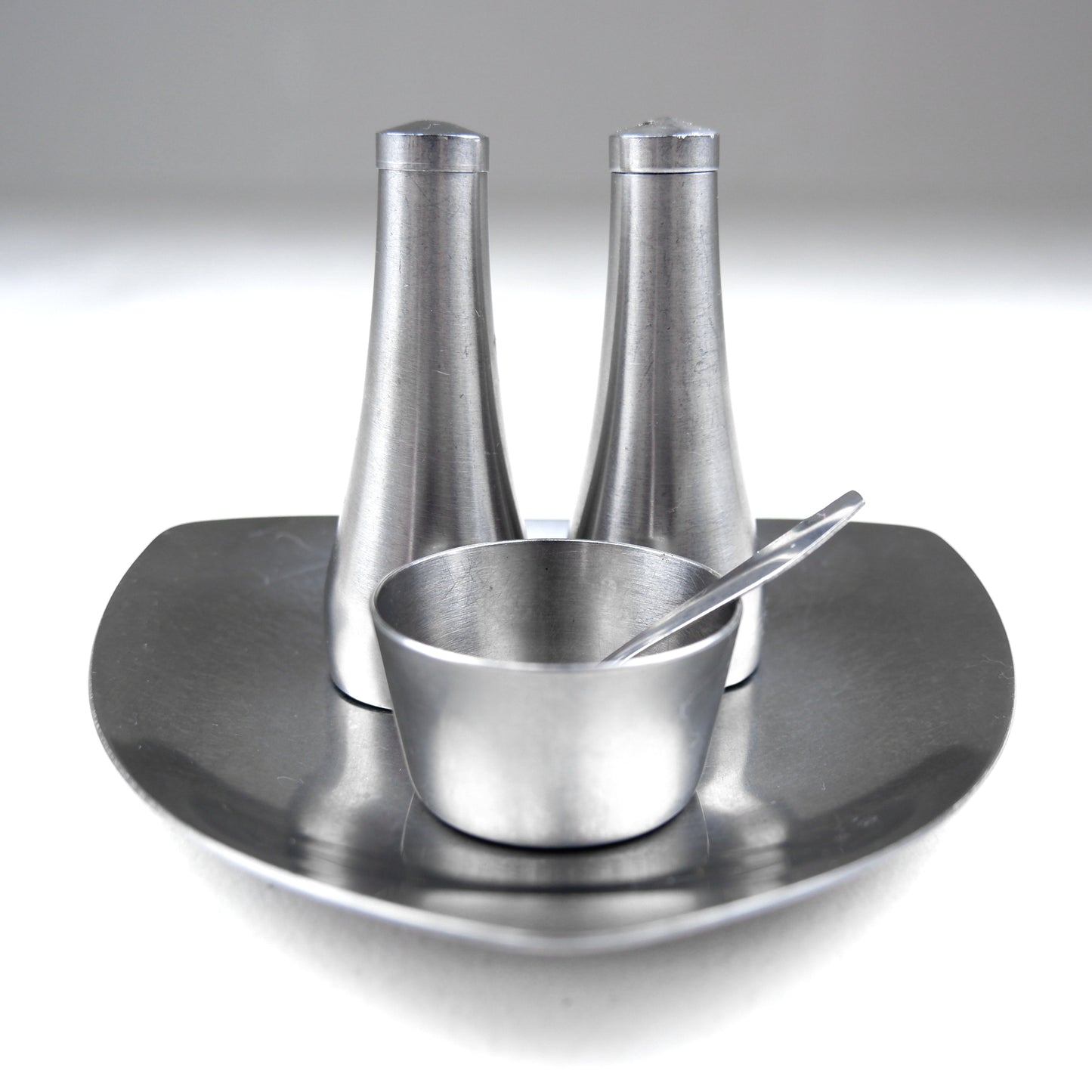 Mid Century Old Hall Cruet Set in Stainless Steel - Modernist