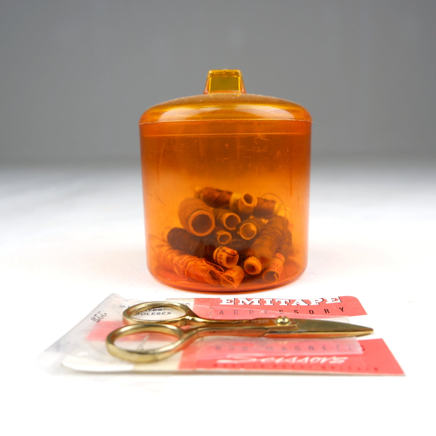Mid Century Sewing Box, Scissors and Cotton Reels