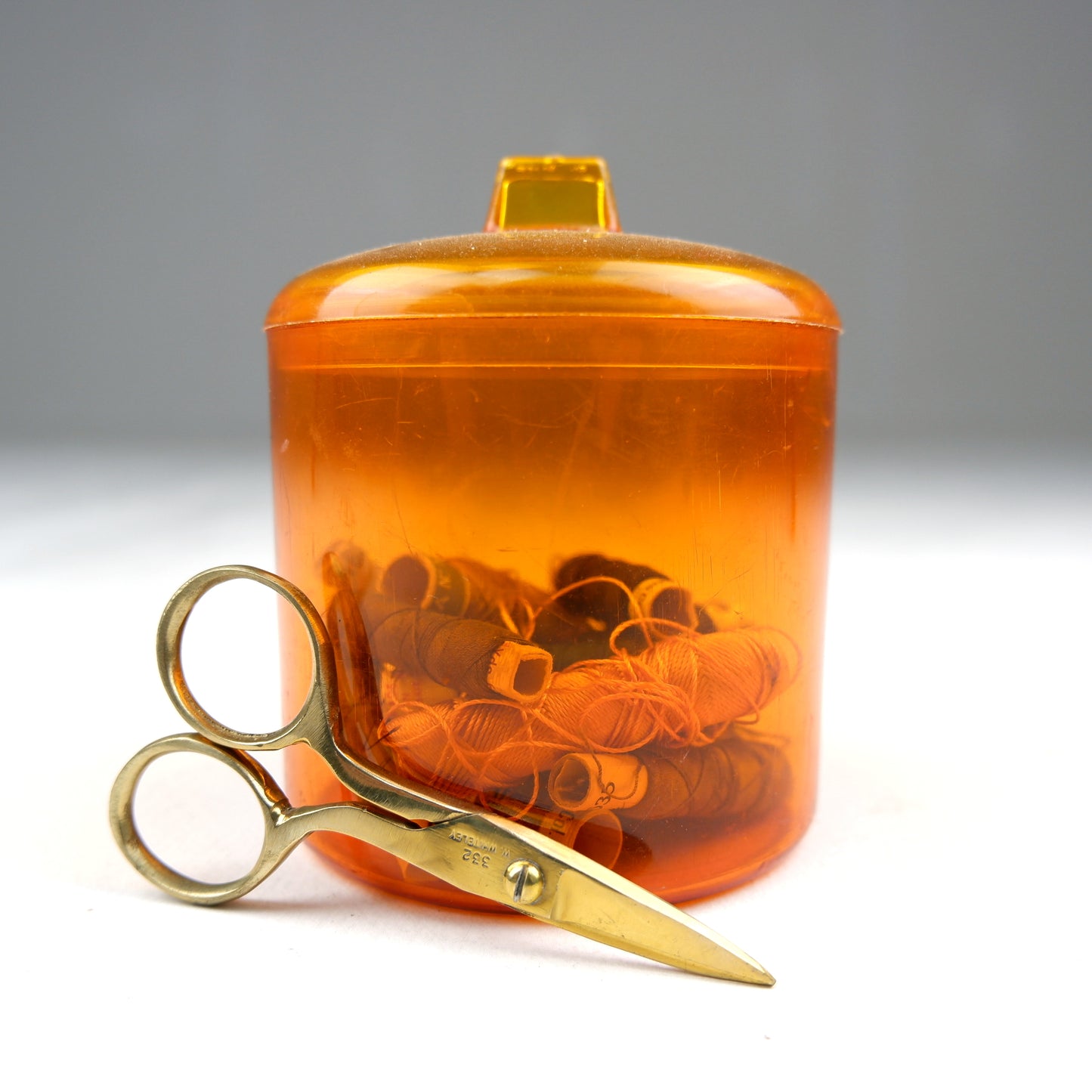 Mid Century Sewing Box, Scissors and Cotton Reels
