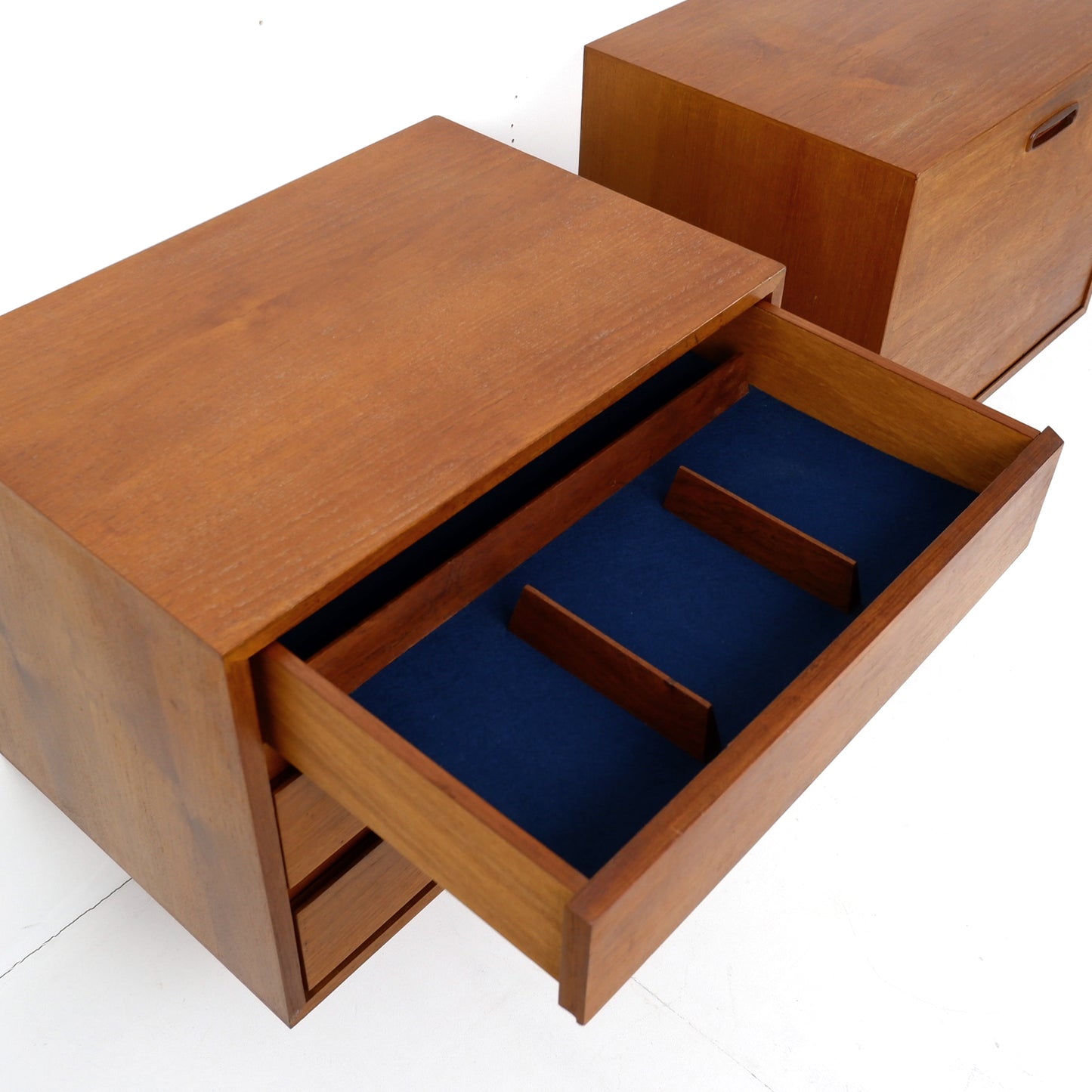 Mid Century Floating Teak Wall Units - Drinks Cabinet & Chest of Draws - Side board/Cutlery draw