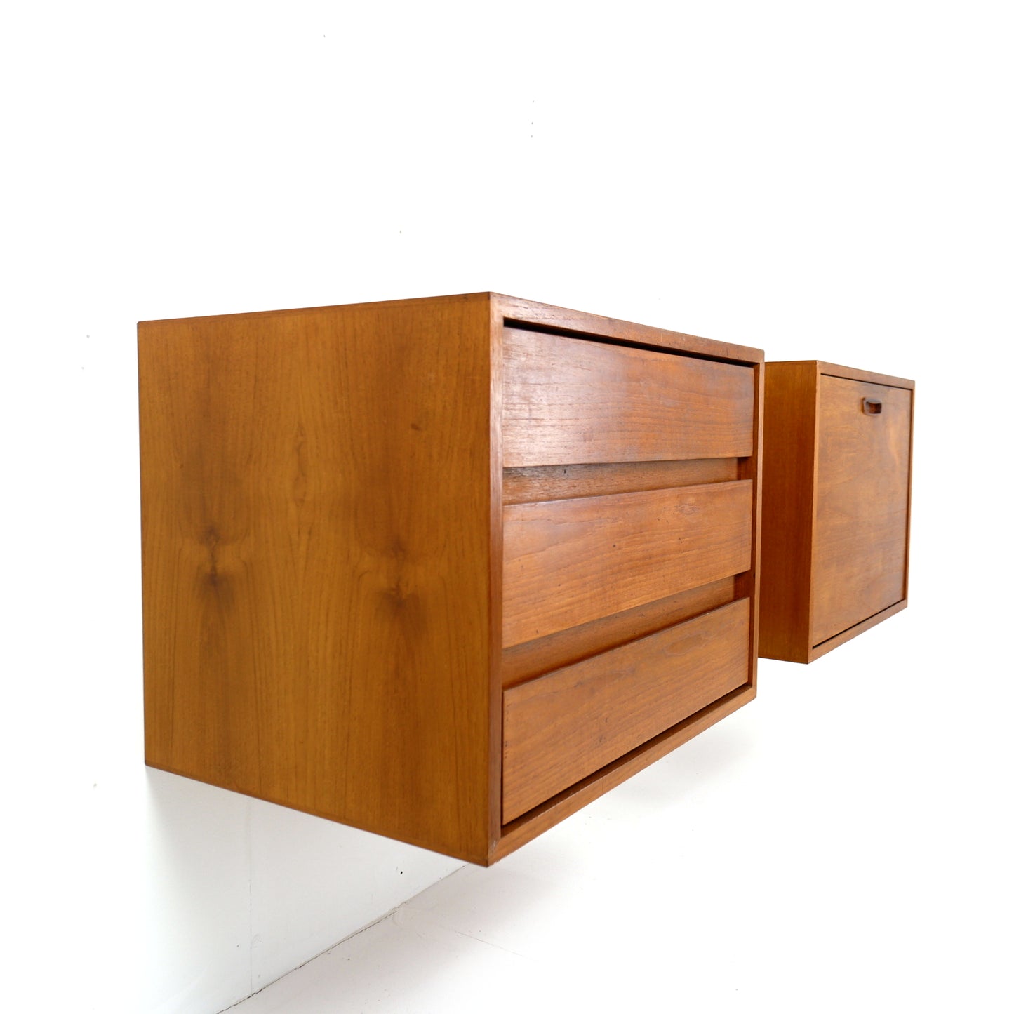 Mid Century Floating Teak Wall Units - Drinks Cabinet & Chest of Draws - Side board/Cutlery draw
