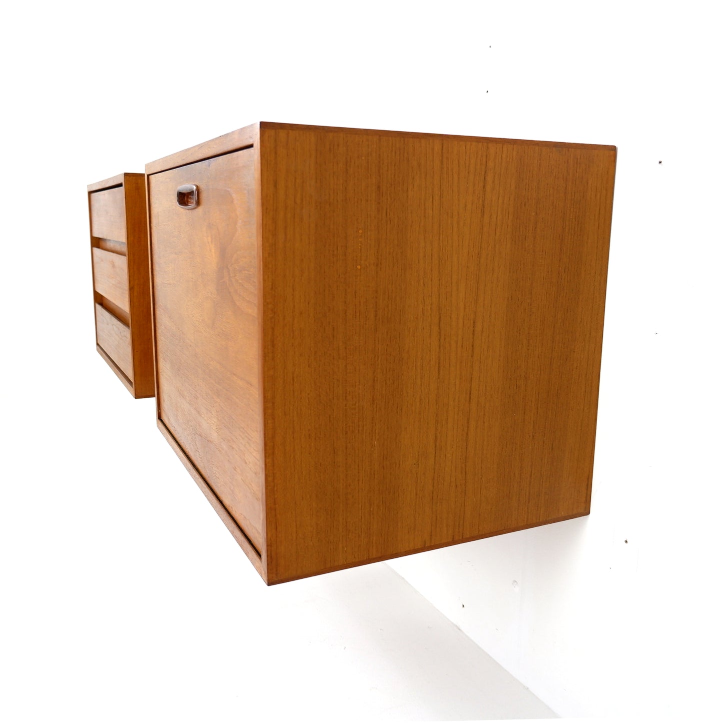 Mid Century Floating Teak Wall Units - Drinks Cabinet & Chest of Draws - Side board/Cutlery draw