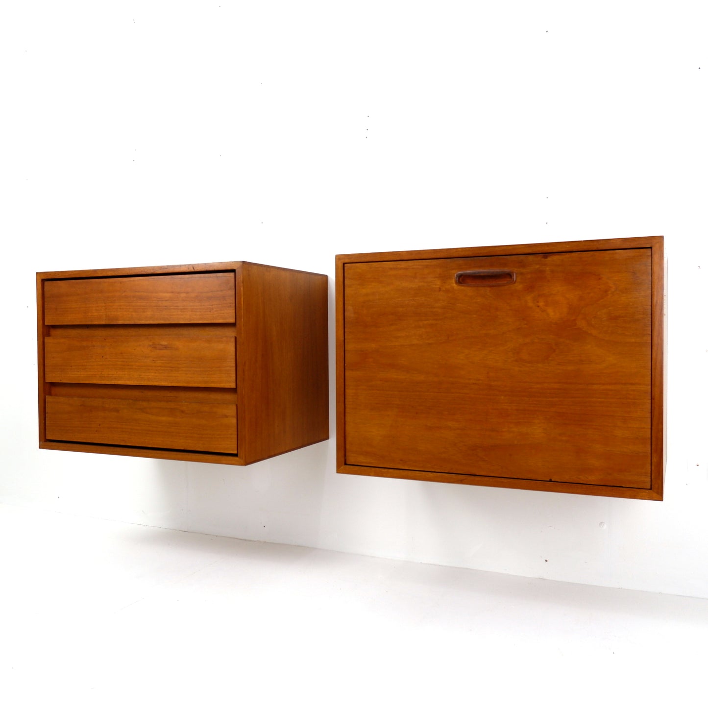 Mid Century Floating Teak Wall Units - Drinks Cabinet & Chest of Draws - Side board/Cutlery draw