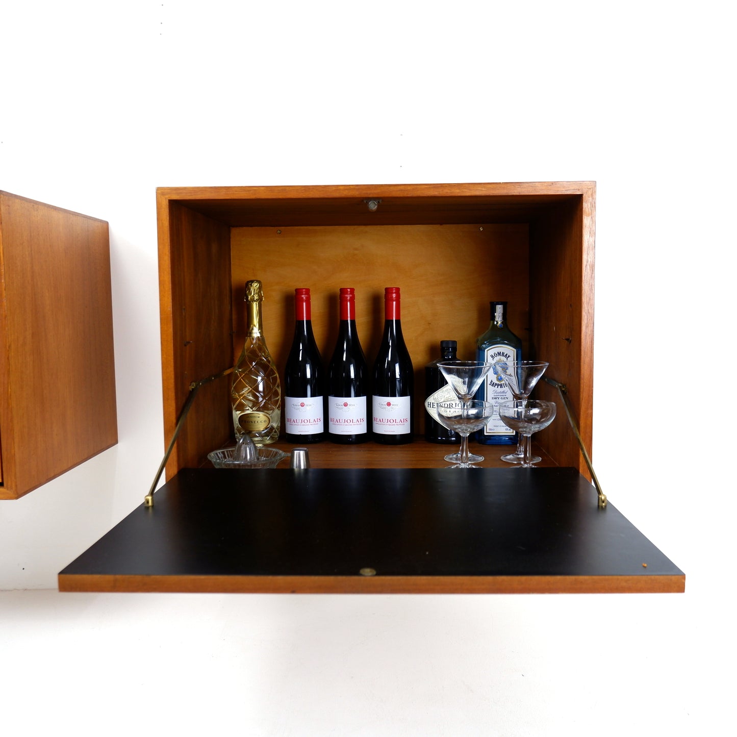 Mid Century Floating Teak Wall Units - Drinks Cabinet & Chest of Draws - Side board/Cutlery draw