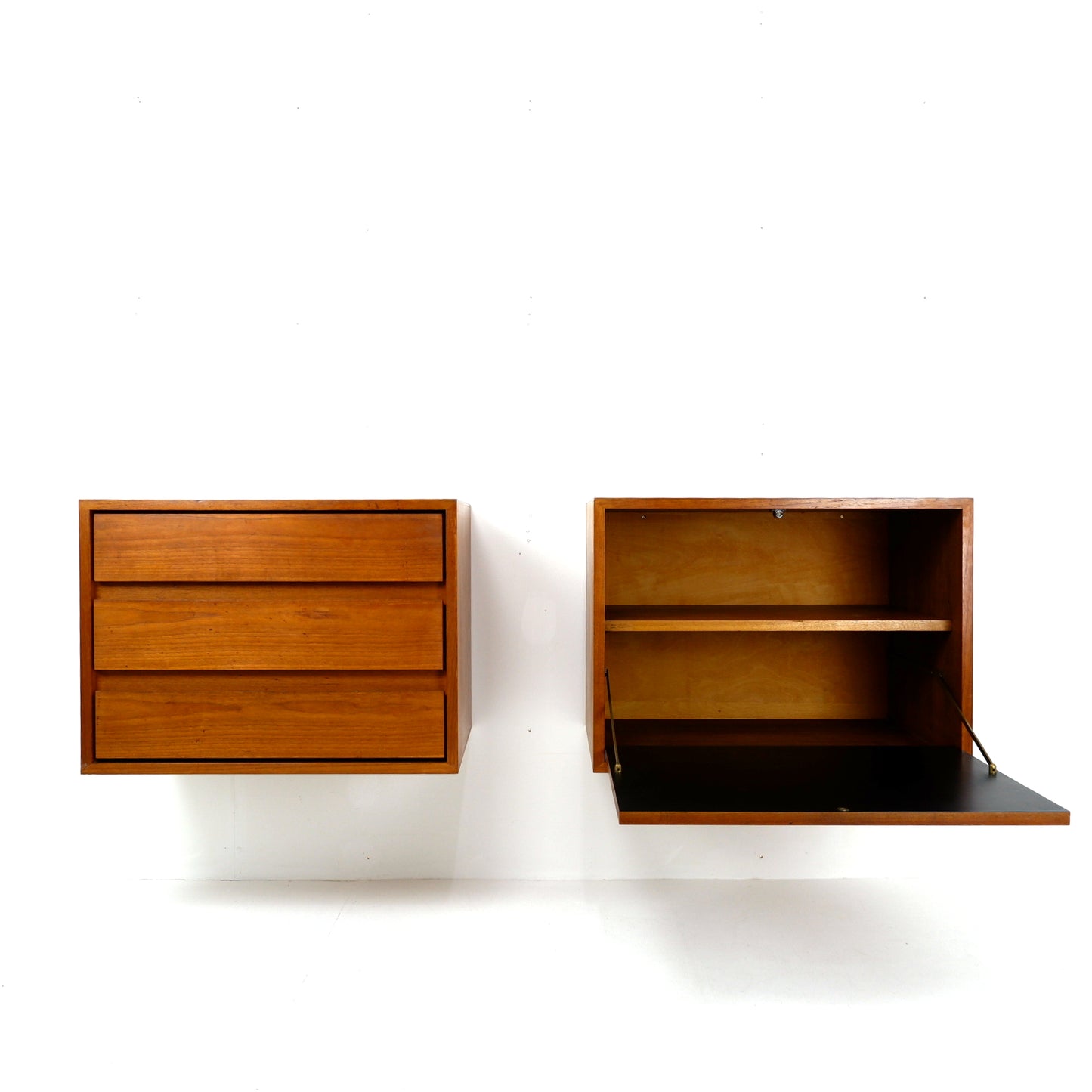Mid Century Floating Teak Wall Units - Drinks Cabinet & Chest of Draws - Side board/Cutlery draw