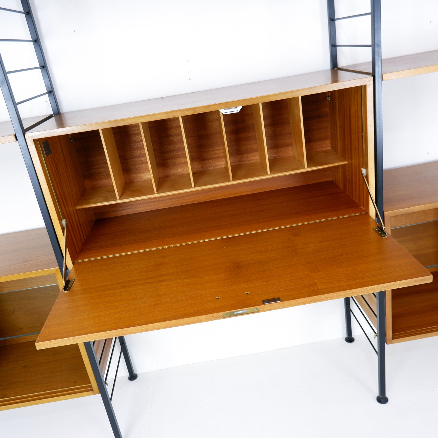 Ladderax Modular Teak Shelving System - 3 Bays - 1 Desk, 4 Cabinets and 4 Shelves - Staples - British Mid Century Icon