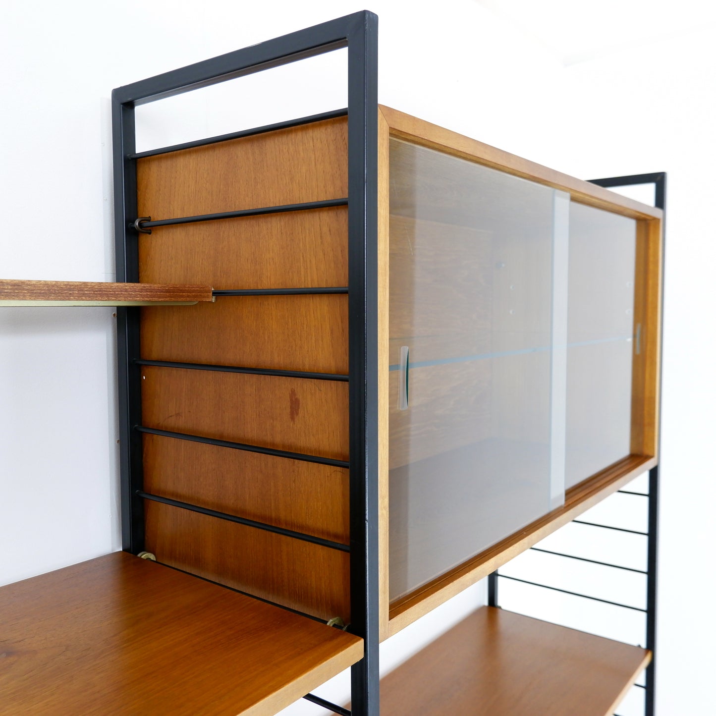 Ladderax Modular Teak Shelving System - 3 Bays - 1 Desk, 4 Cabinets and 4 Shelves - Staples - British Mid Century Icon