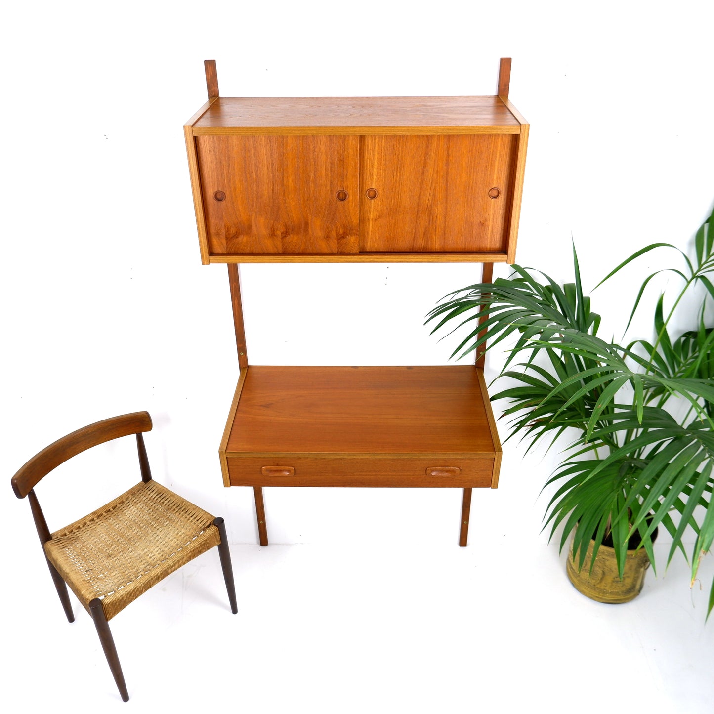 Mid Century Danish PS System Desk with Cabinet in Teak - Modular Ladder Wall Unit Shelving