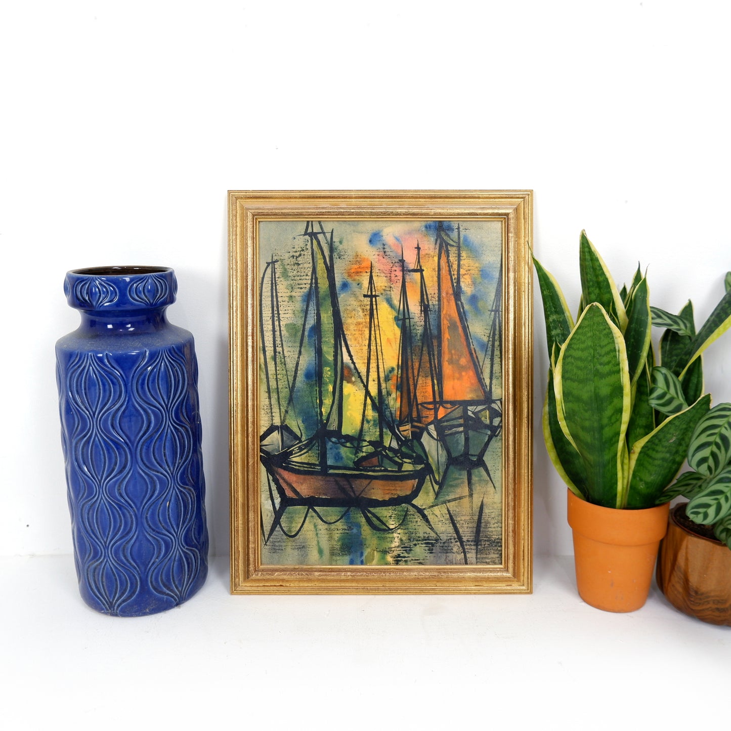 Framed Mid Century Print - Resting Boats by Heino Breilmann