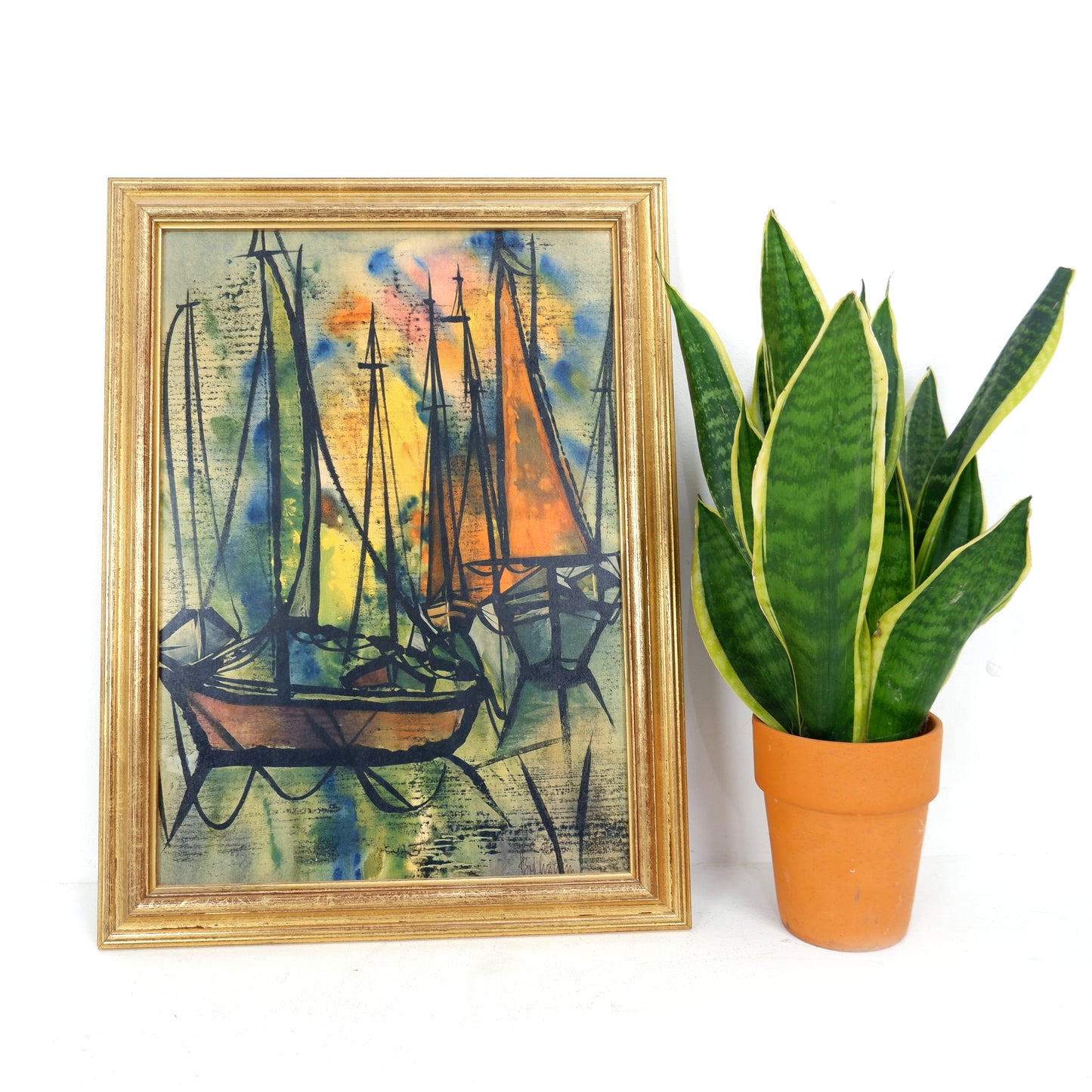 Framed Mid Century Print - Resting Boats by Heino Breilmann