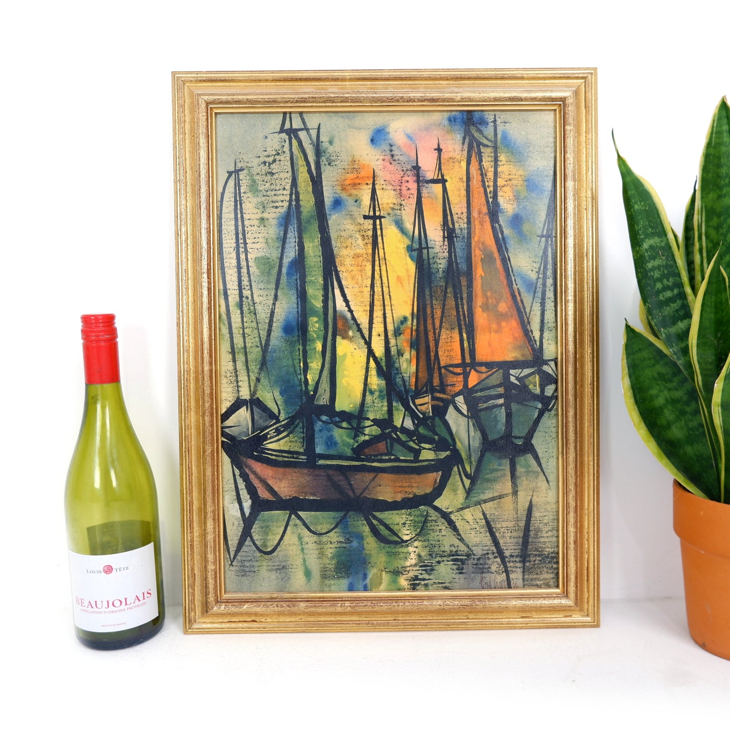 Framed Mid Century Print - Resting Boats by Heino Breilmann