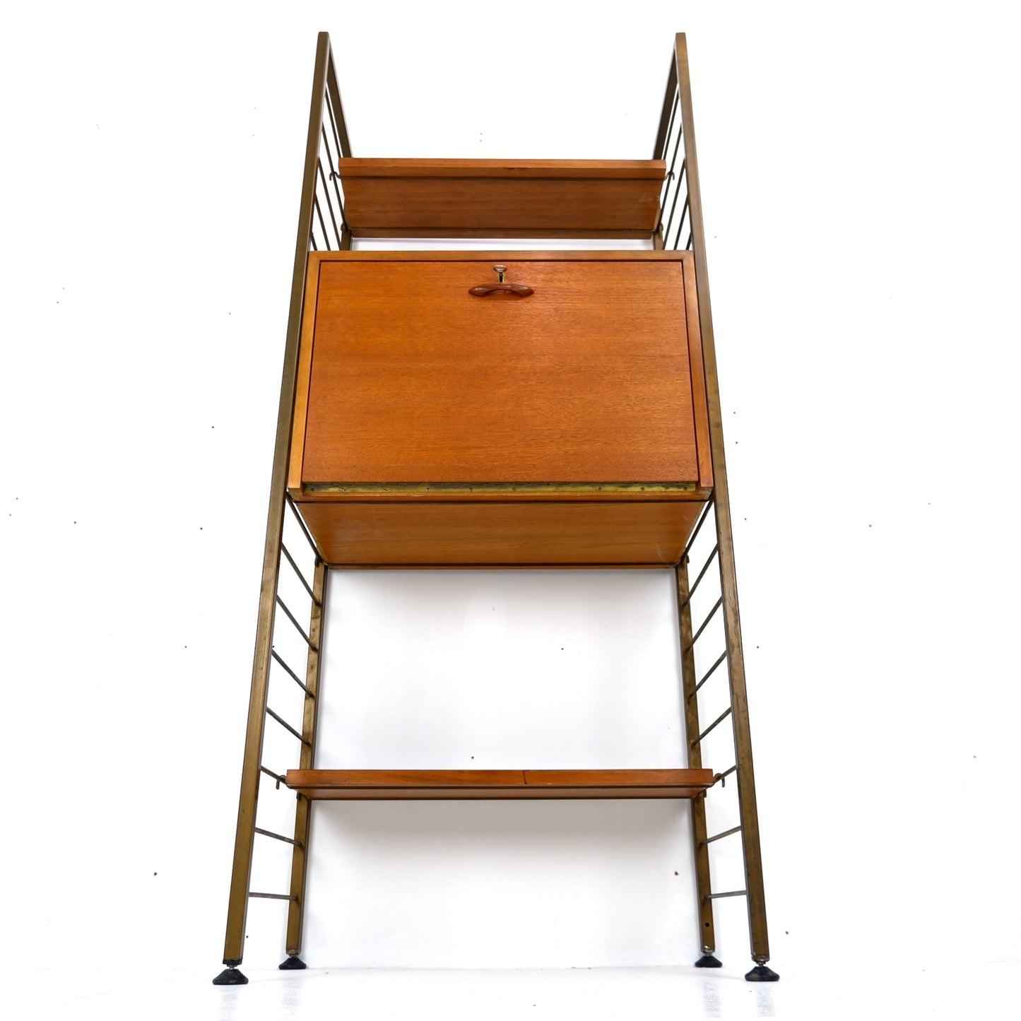 Ladderax Desk/Drinks Cabinet with Shelves - Mid Century Teak Modular Ladder Wall Unit Shelving