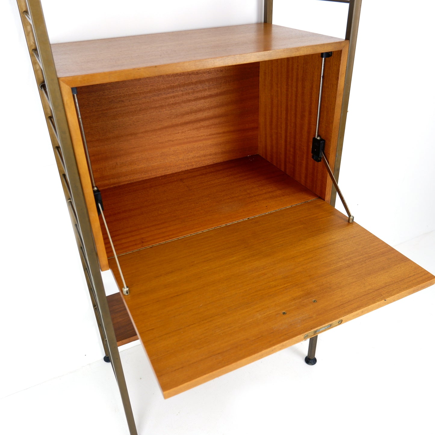Ladderax Desk/Drinks Cabinet with Shelves - Mid Century Teak Modular Ladder Wall Unit Shelving