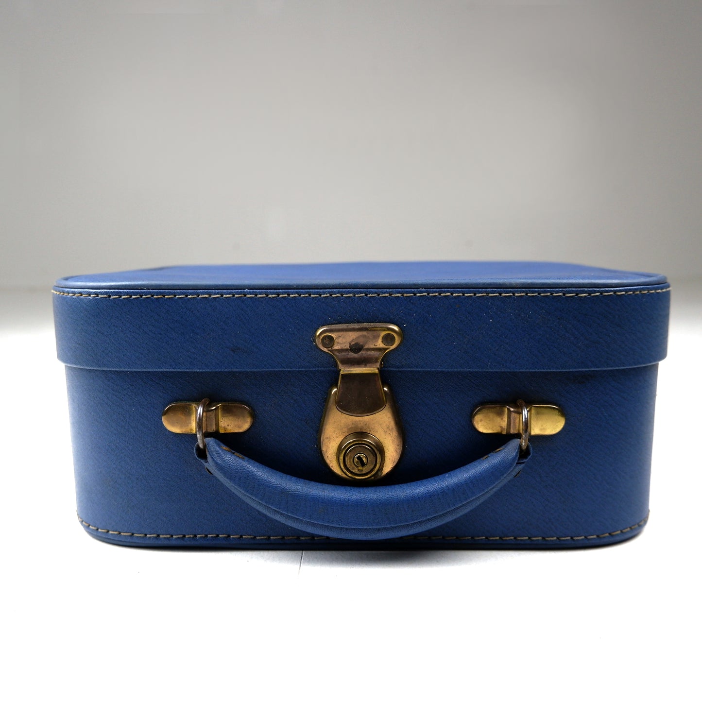 Vintage 1950's Vanity Case with Mirror, Key, Original Box, Bottles - Blue Mid Century