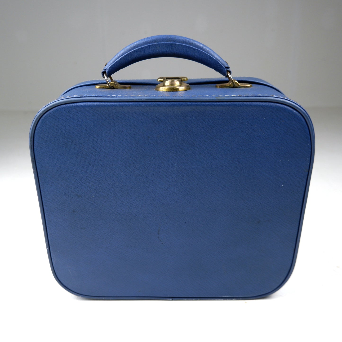 Vintage 1950's Vanity Case with Mirror, Key, Original Box, Bottles - Blue Mid Century