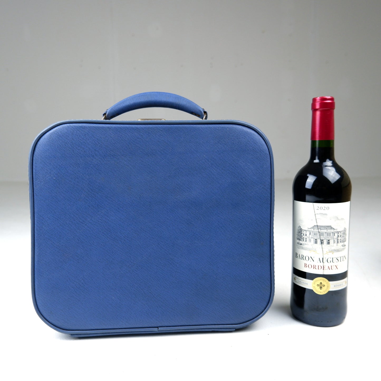 Vintage 1950's Vanity Case with Mirror, Key, Original Box, Bottles - Blue Mid Century