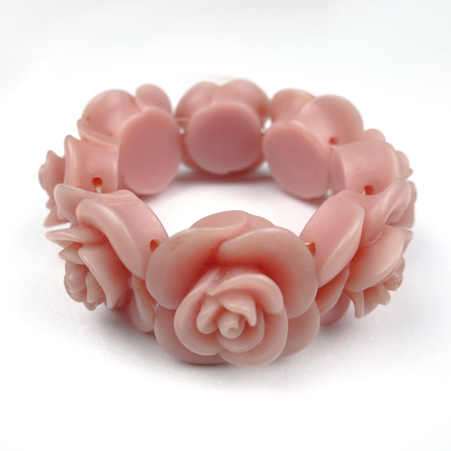 Vintage 1980's Pink Roses Resin Chunky Stretch Bracelet / Bangle