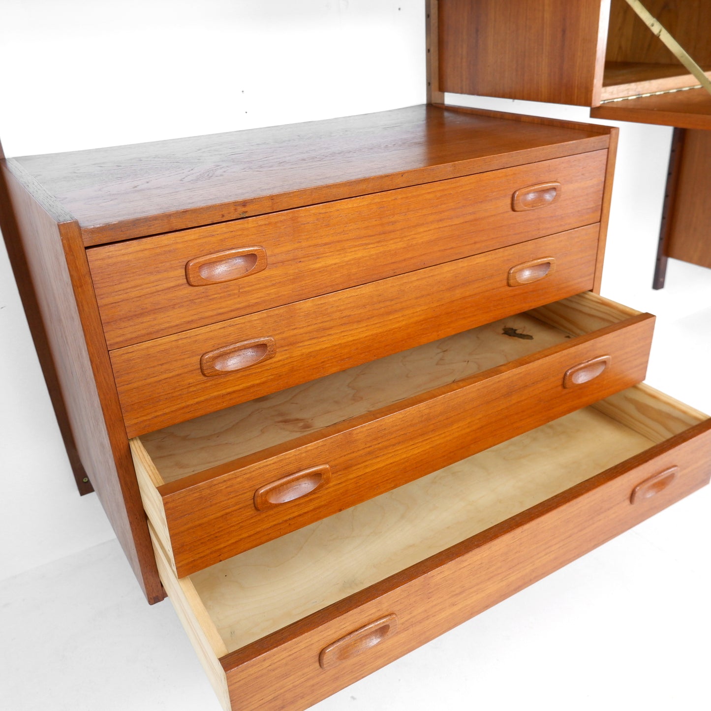Mid Century Danish PS System Teak Wall Units -3 Bays - Desk, Bookshelves and Cabinets - Modular Ladder Shelving