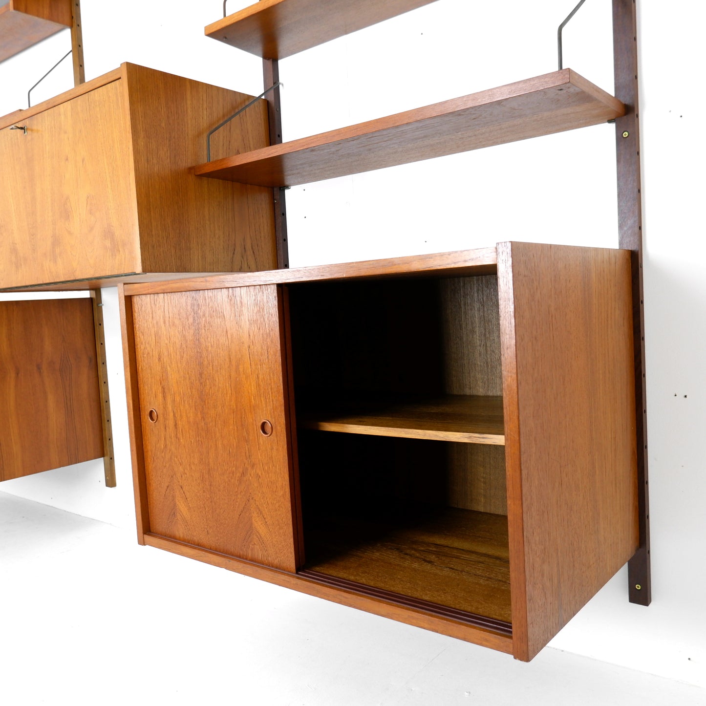 Mid Century Danish PS System Teak Wall Units -3 Bays - Desk, Bookshelves and Cabinets - Modular Ladder Shelving
