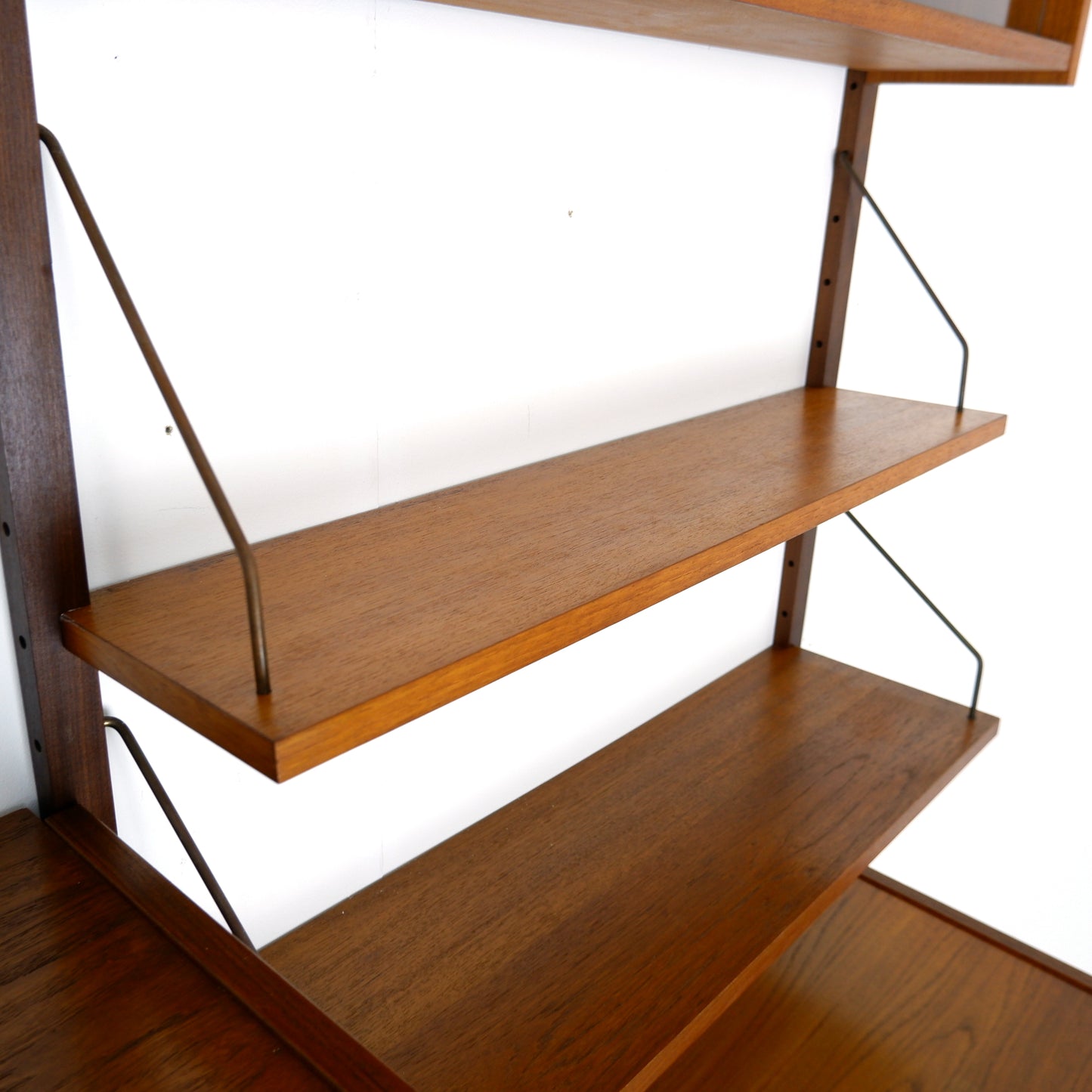 Mid Century Danish PS System Teak Wall Units -3 Bays - Desk, Bookshelves and Cabinets - Modular Ladder Shelving