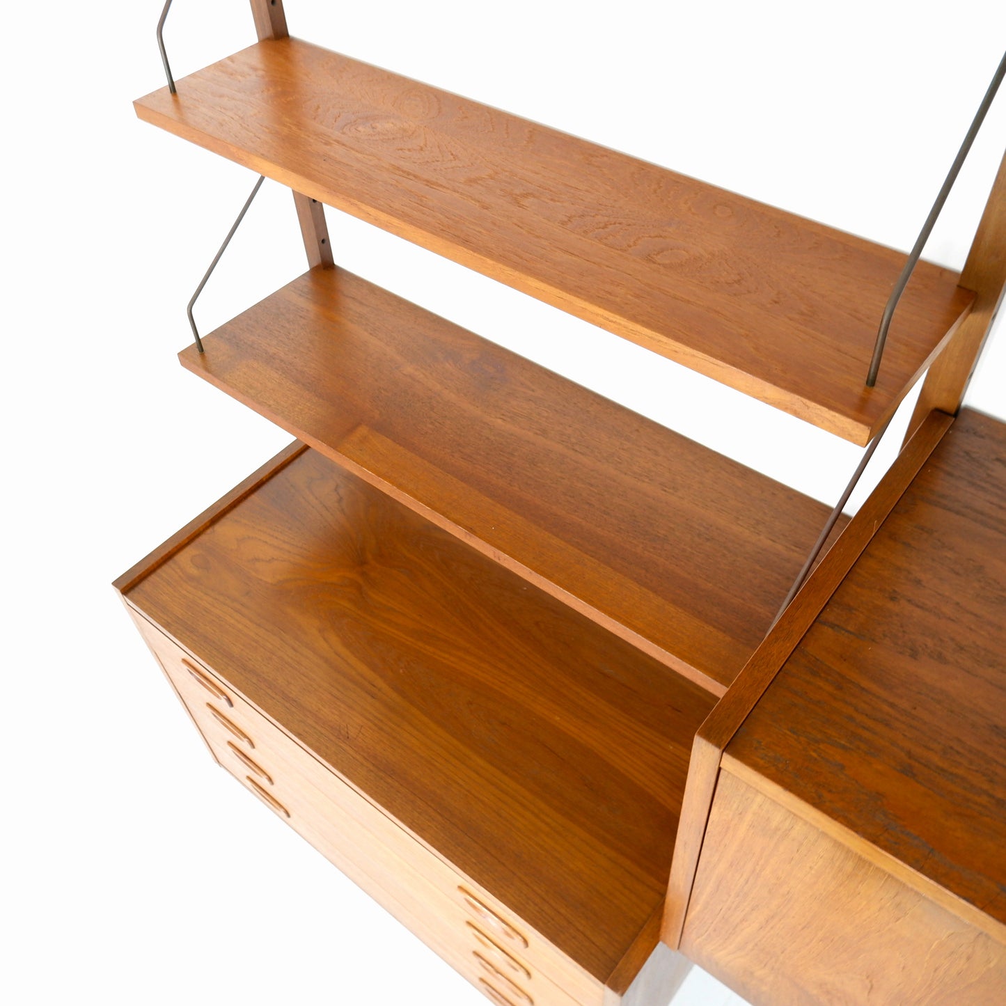Mid Century Danish PS System Teak Wall Units -3 Bays - Desk, Bookshelves and Cabinets - Modular Ladder Shelving