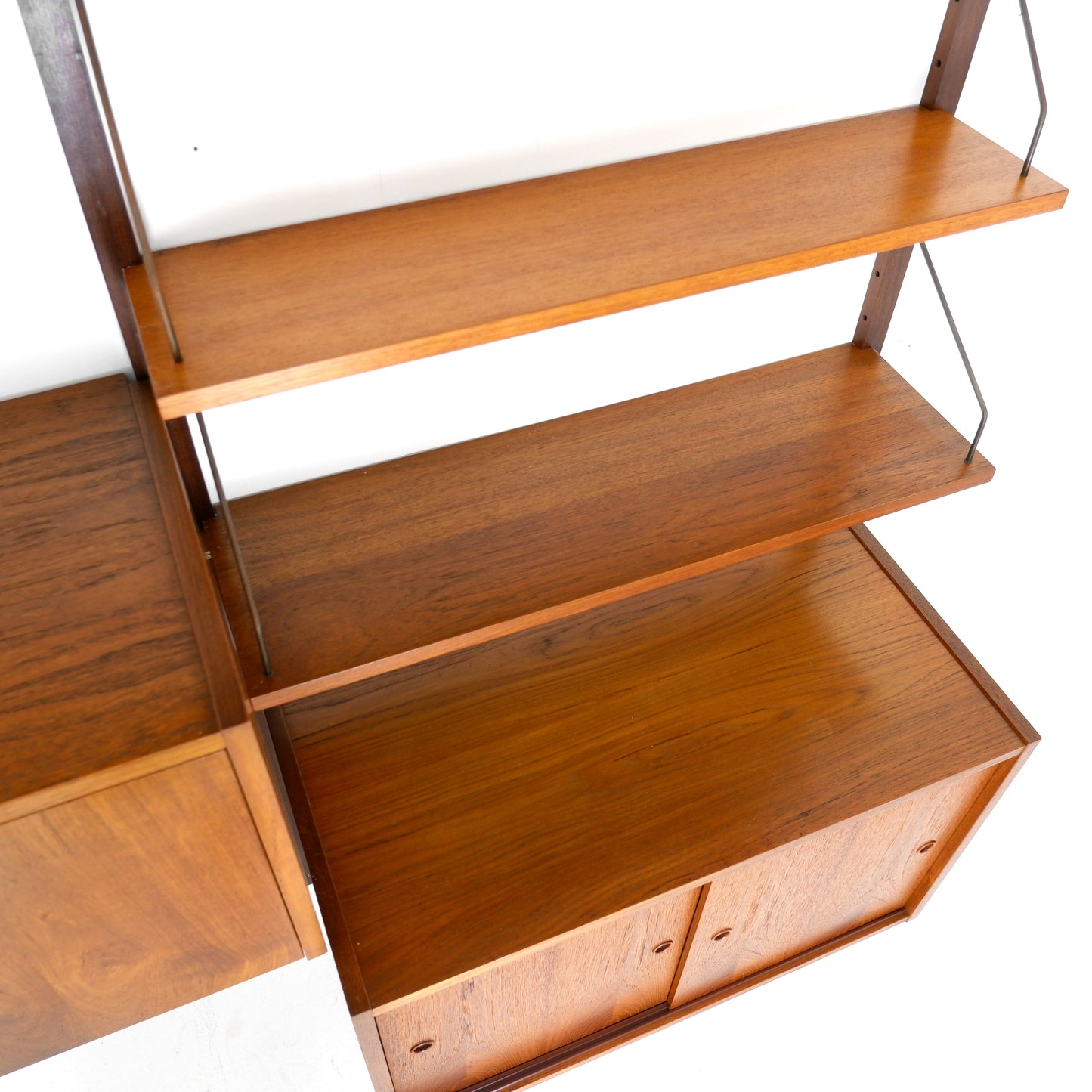 Mid Century Danish PS System Teak Wall Units -3 Bays - Desk, Bookshelves and Cabinets - Modular Ladder Shelving