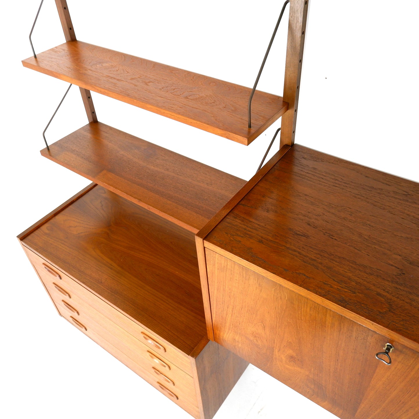 Mid Century Danish PS System Teak Wall Units -3 Bays - Desk, Bookshelves and Cabinets - Modular Ladder Shelving