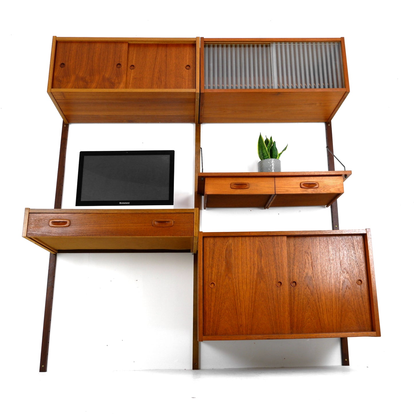 Danish PS System Teak Wall Units - 2 Bays - Desk, Bookshelves and Cabinets - Modular Ladder Shelving