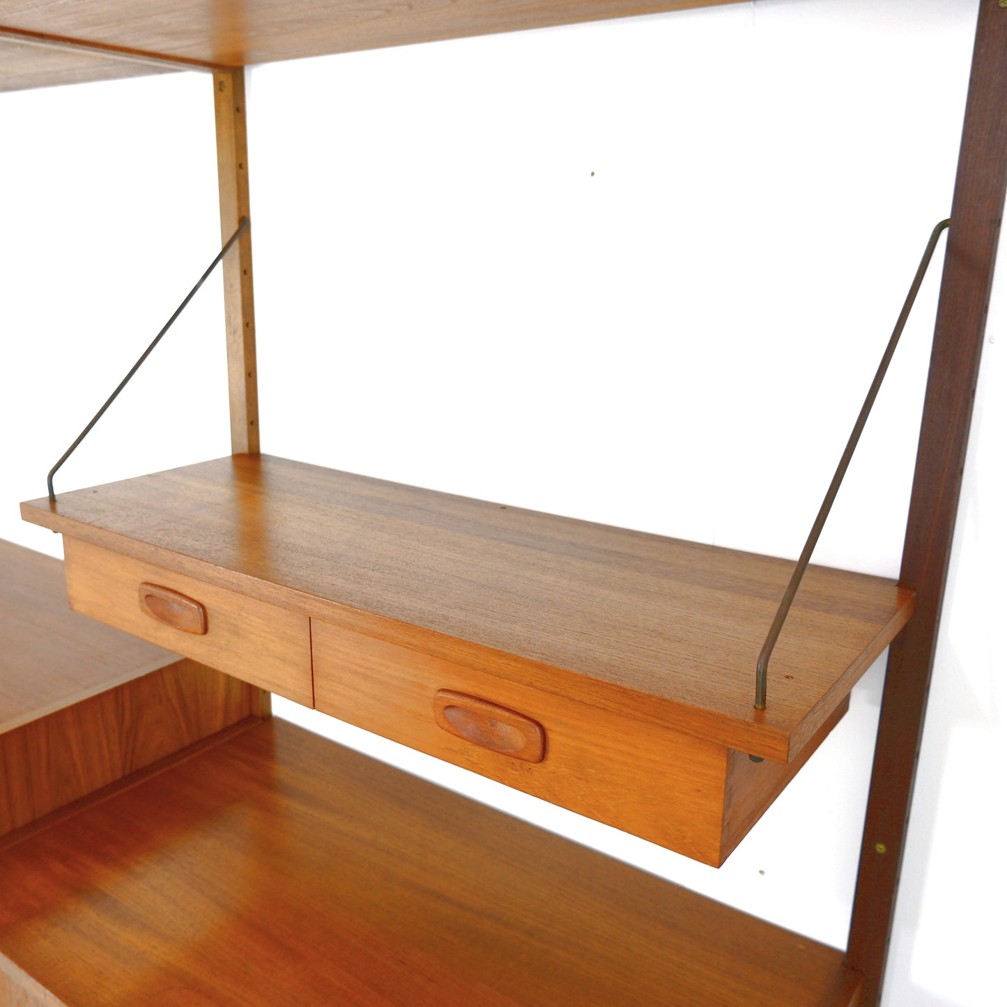 Danish PS System Teak Wall Units - 2 Bays - Desk, Bookshelves and Cabinets - Modular Ladder Shelving